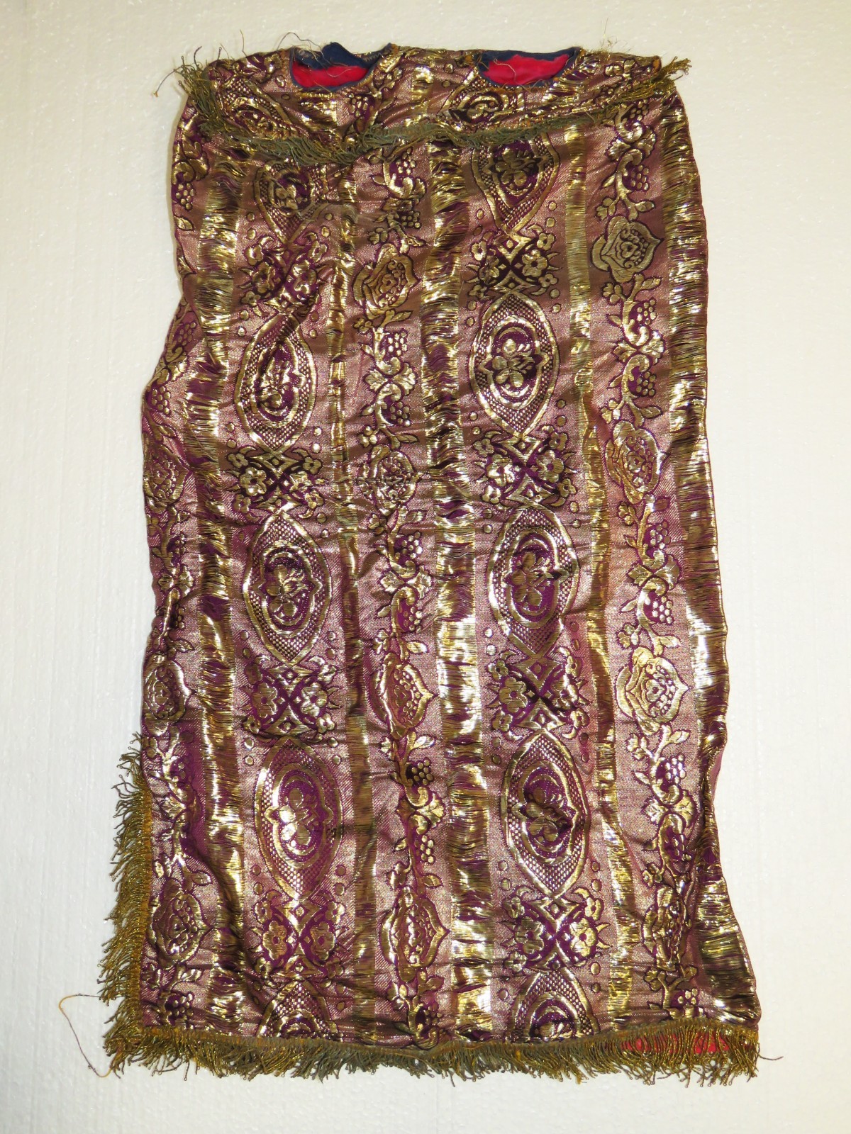 Vintage Sephardic Torah Mantle Gold Brocade Floral Purple Middle East Good Cond