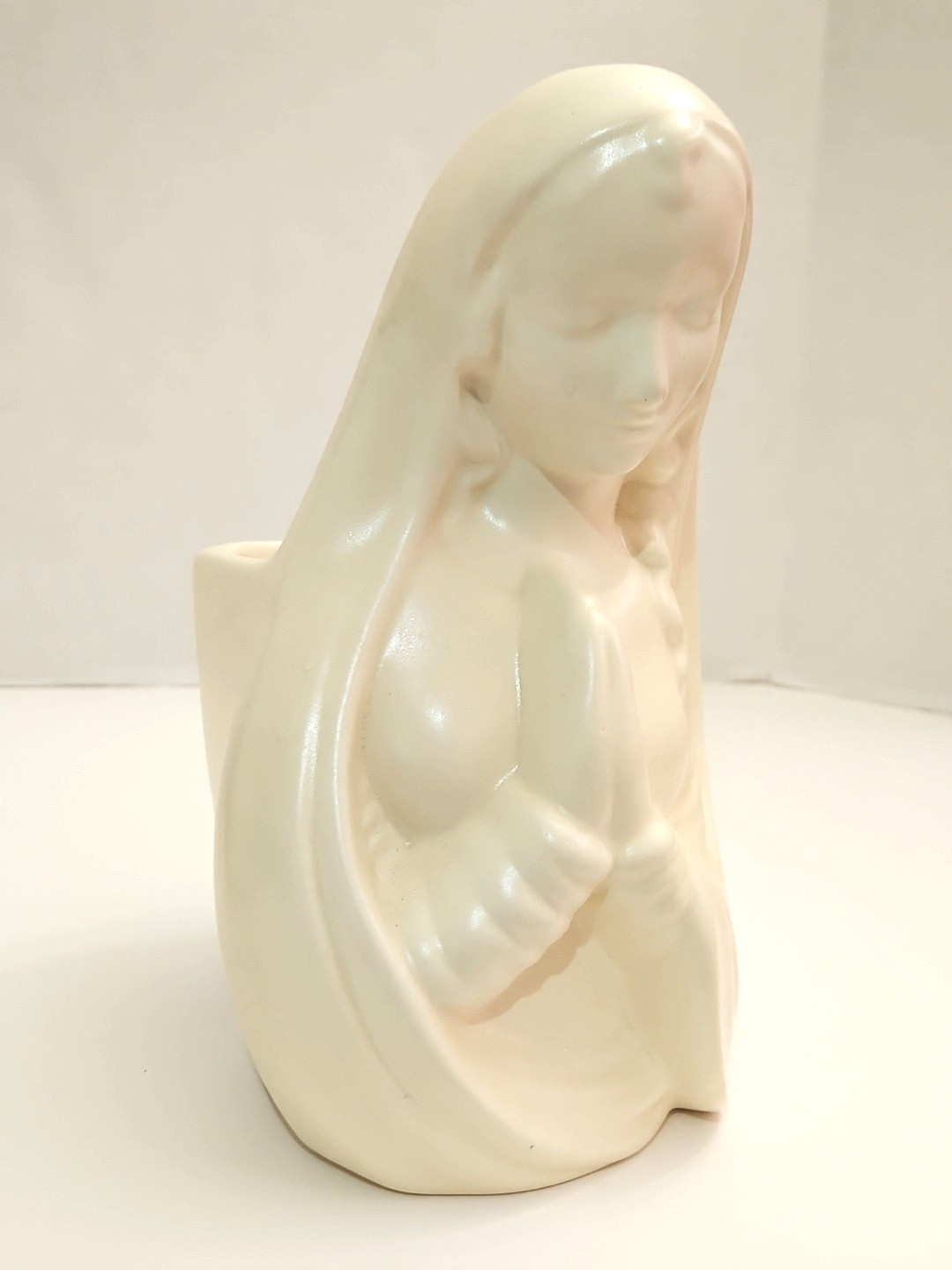 Haeger Pottery Madonna Virgin Mary Planter Cream Glaze Religious MCM Art Decor