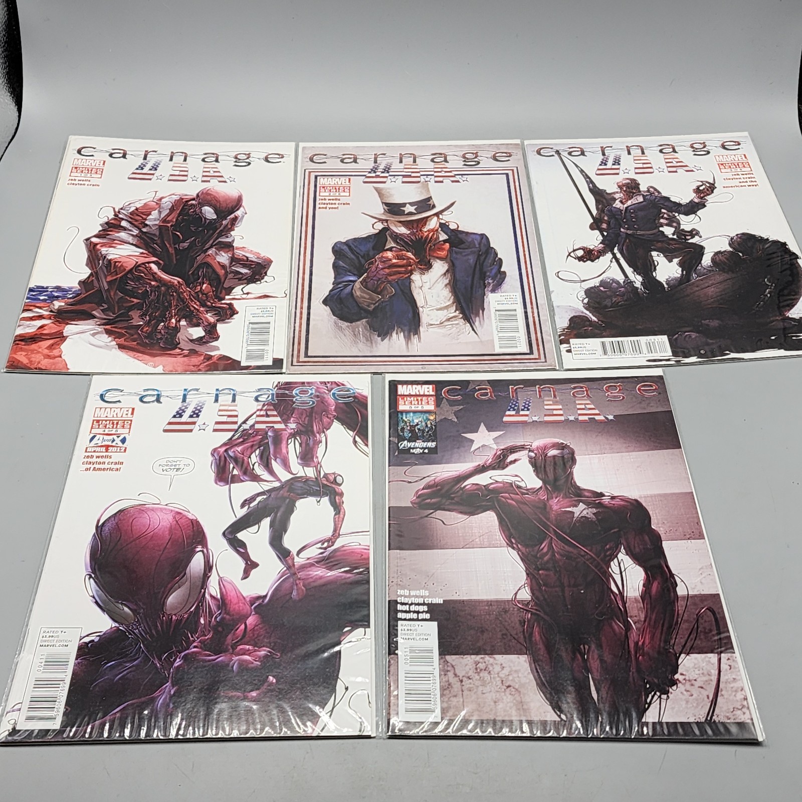 Carnage U.S.A. #1-5 NM (2012) Complete Clayton Crain Cover Set / Bagged & Board