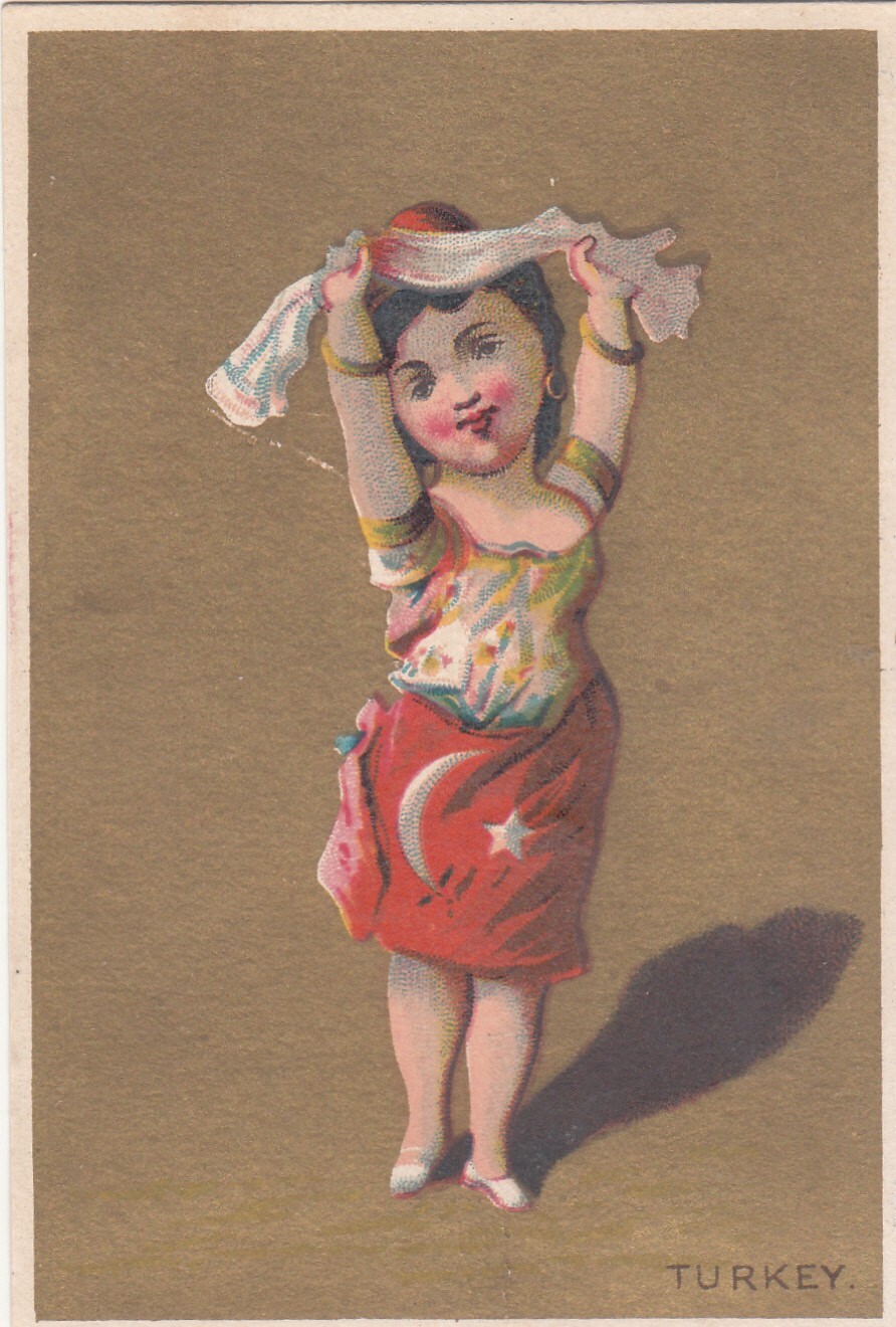 Turkey Dancing Girl with Scarf Flag Skirt  No Advertising Vict Card c1880s