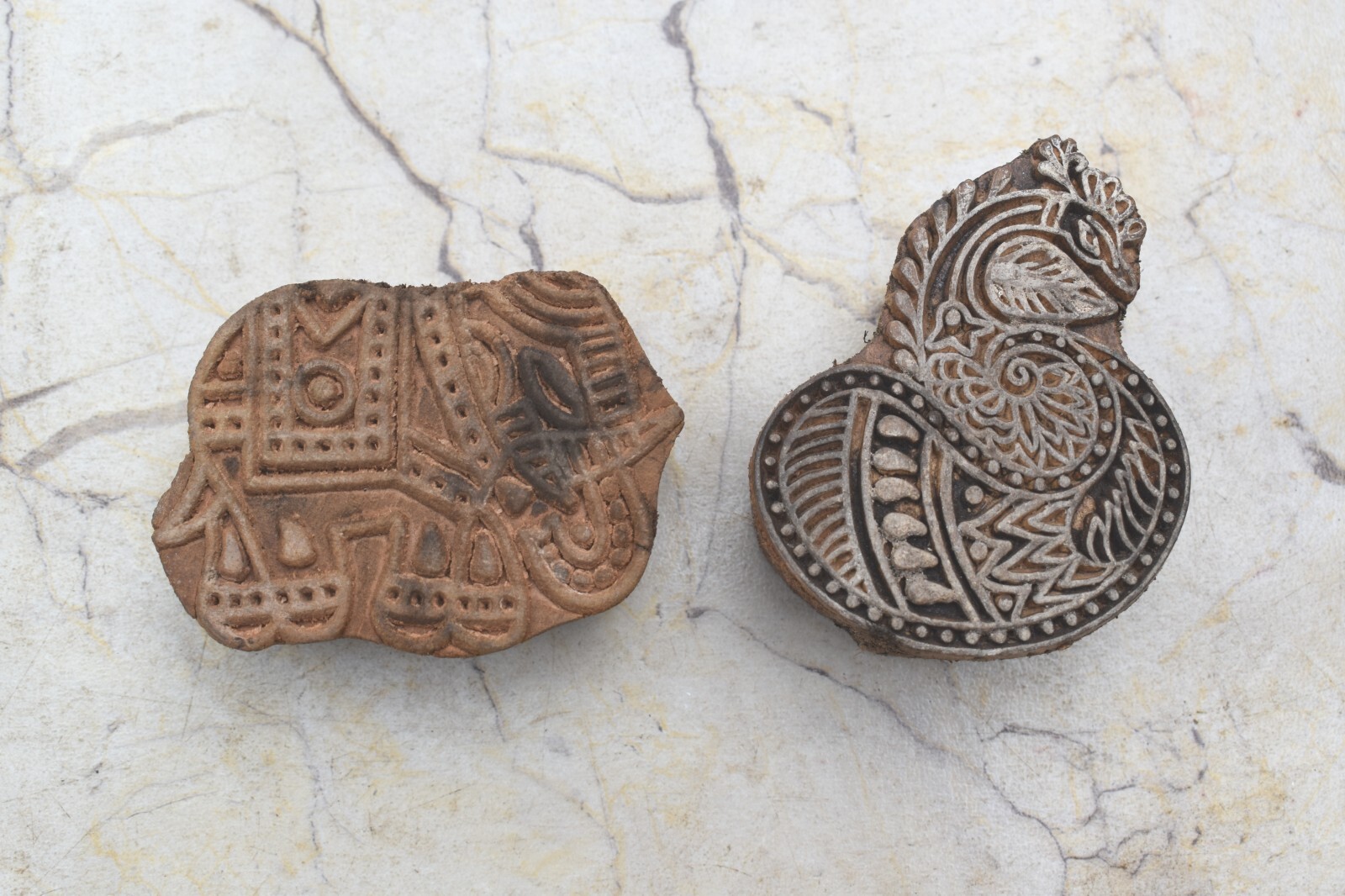 2p Wood Printing Block Pottery Stamp Hand Carved Textile Stamp Block Print Stamp