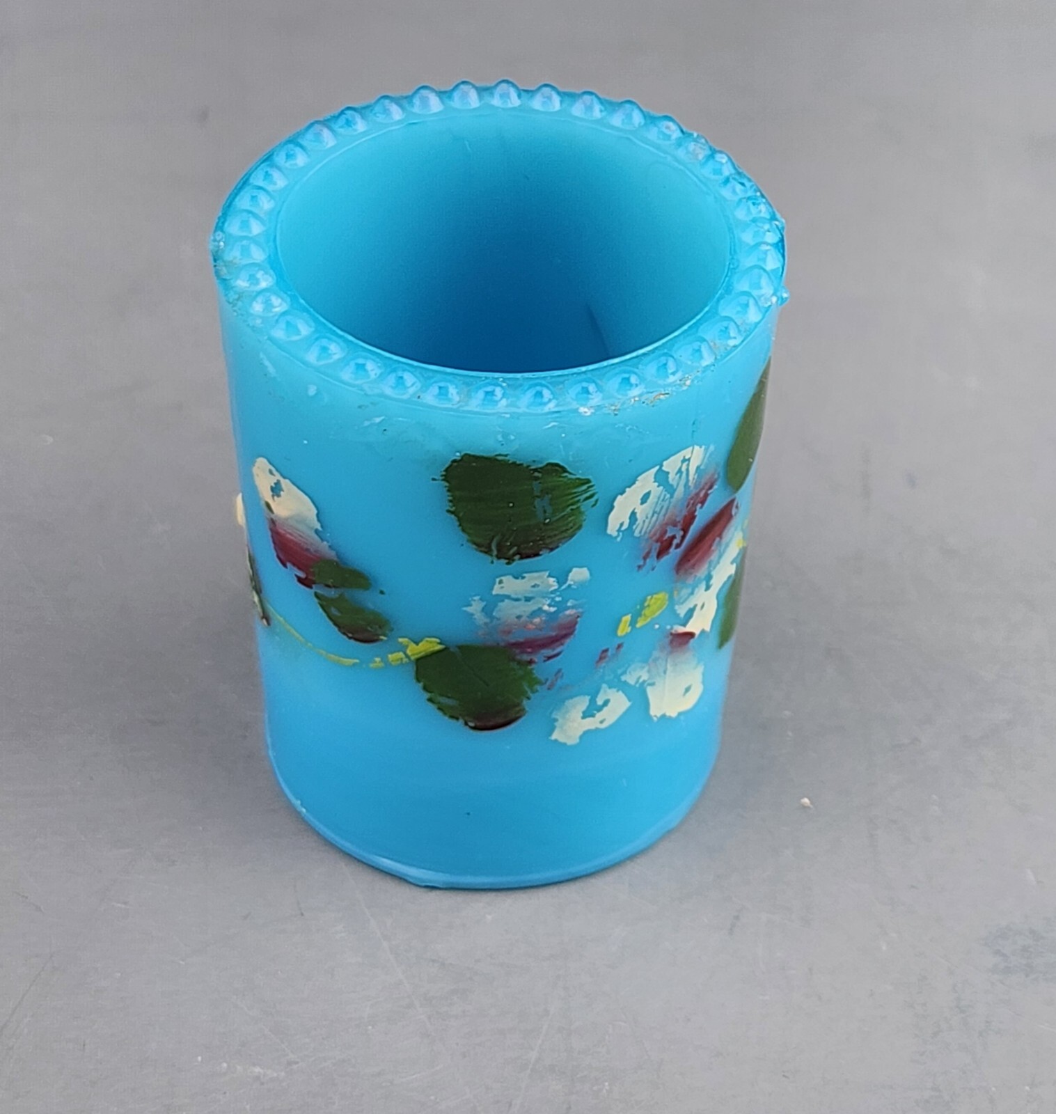Vintage Hand Painted Blue Custard Glass Toothpick Holder 2\