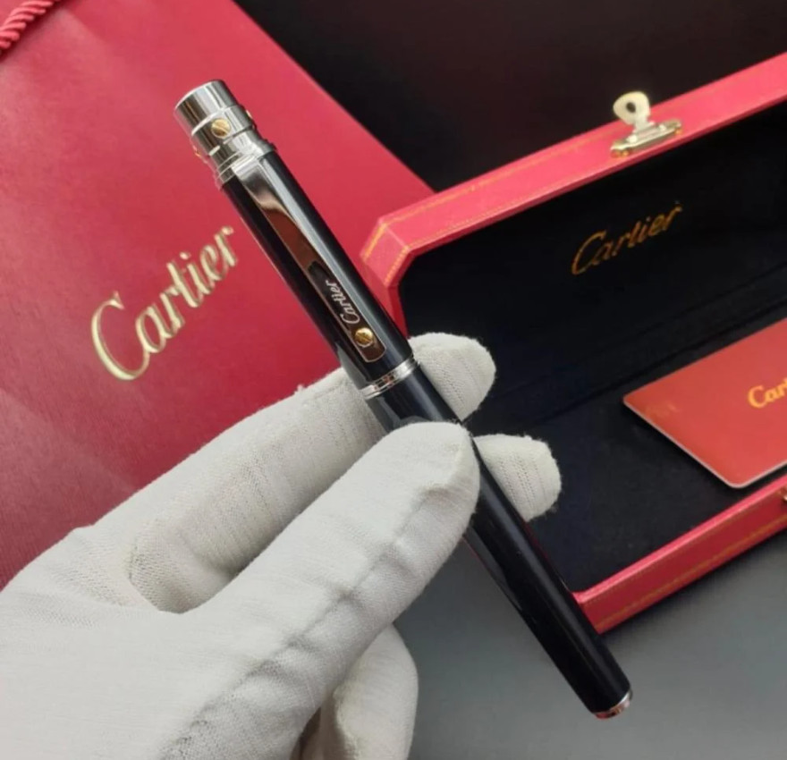 Cartier Santos de Cartier Ballpoint Pen Black Silver Luxury Original New Box