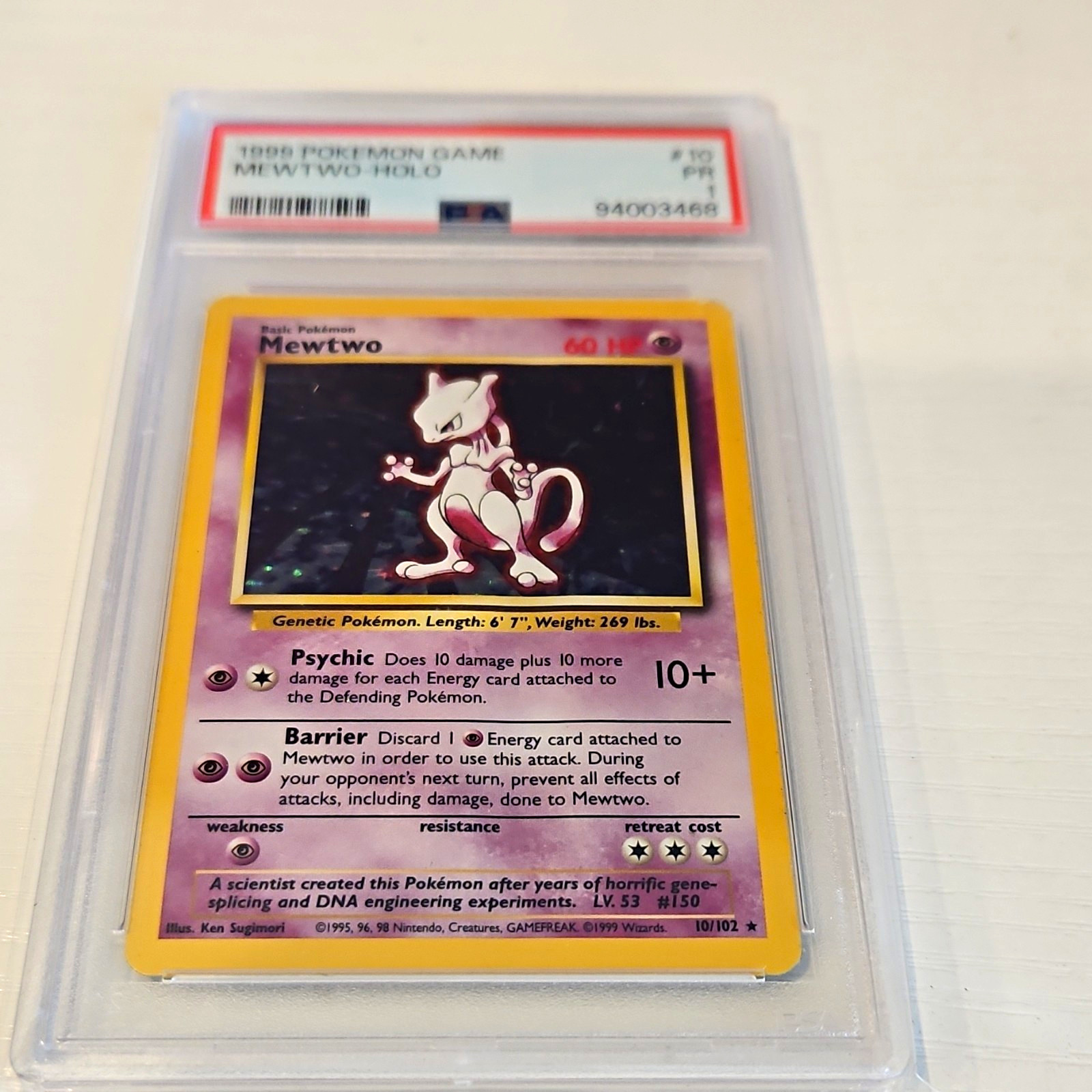 1999 Pokémon Base Set Mewtwo Holo #10/102 PSA Graded English Card 1999 Pokémon Base Set Mewtwo Holo #10/102 PSA Graded English Card