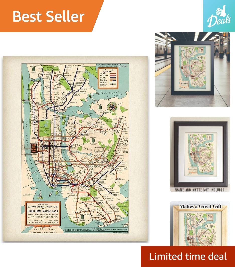 Iconic 1948 New York City Subway Map Poster - 11x14 Unframed Vintage Art