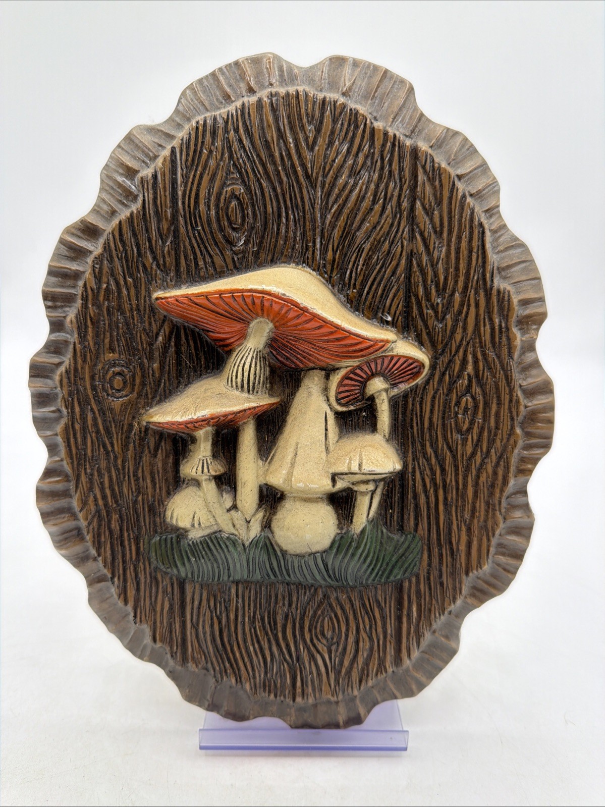 Vtg 1970’s Faux Wood Pressed Foam 3D 9” Mushrooms Wall Decor Plaque MCM Vtg 1970’s Faux Wood Pressed Foam 3D 9” Mushrooms Wall Decor Plaque MCM