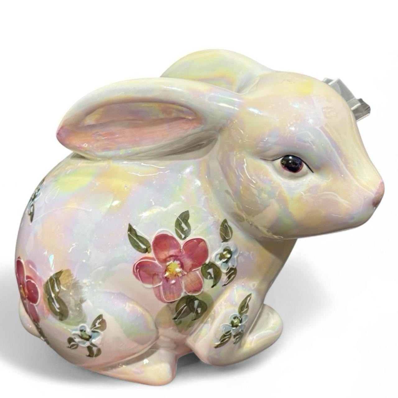 Vintage Hand-painted Iridescent Bunny Rabbit Sculpture Decor