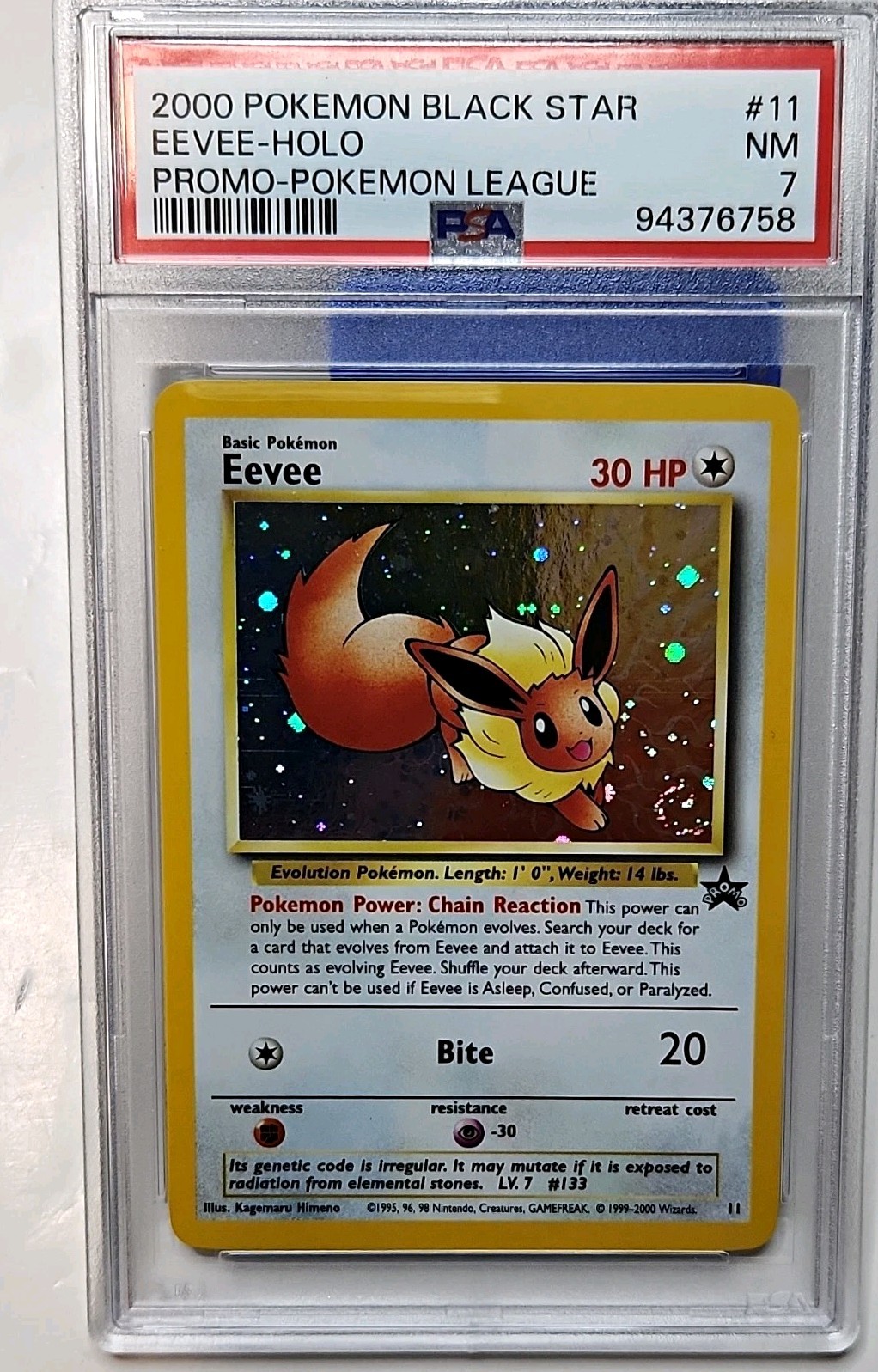 Pokemon TCG 2000 Black Star Promo Pokemon League Eevee Holo #11 PSA 7