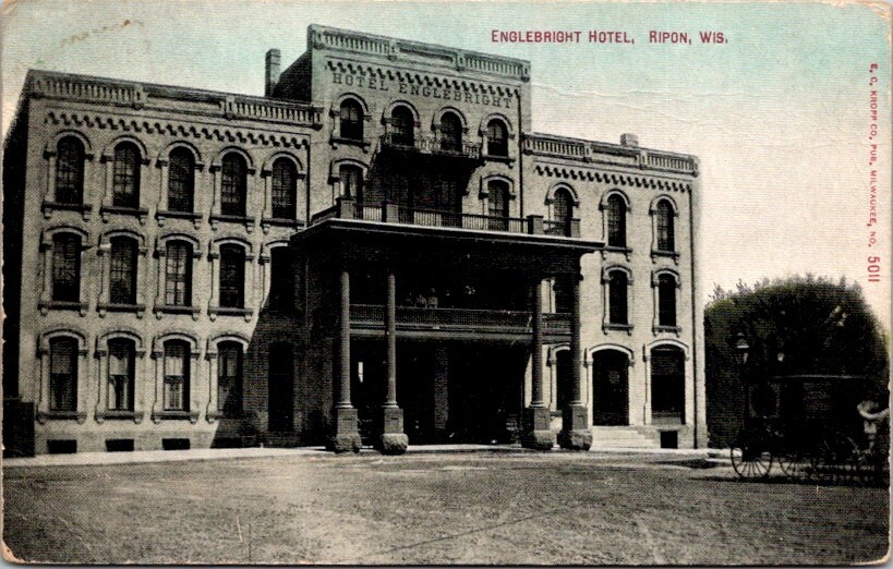 Vintage Postcard View of Englebright Hotel Ripon Wisconsin WI 1911          1118