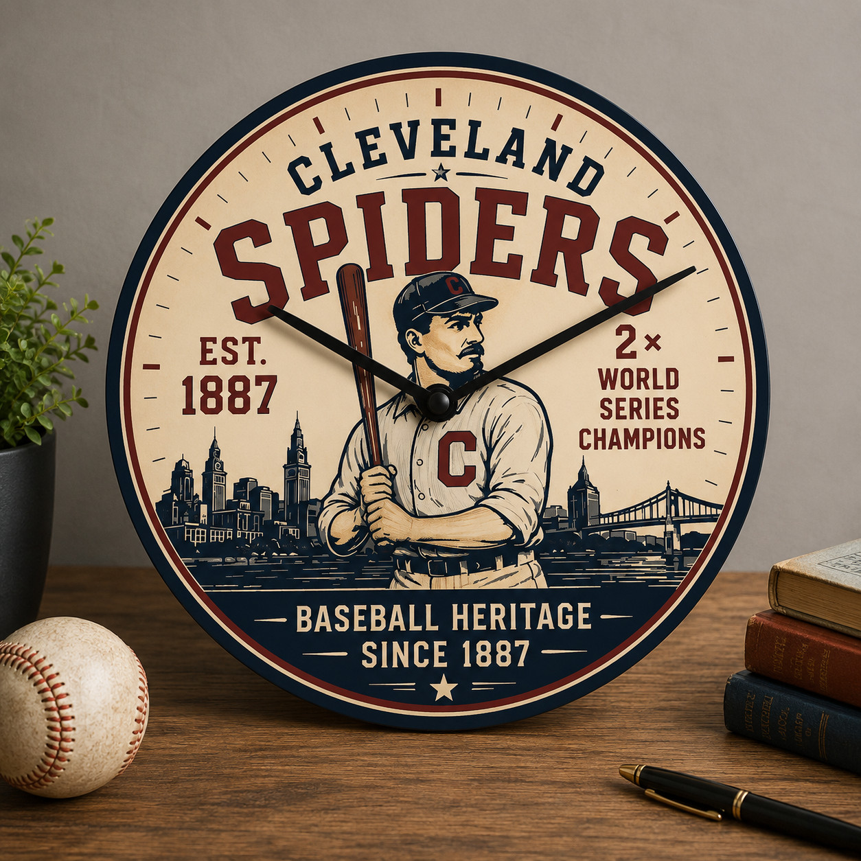 Vintage Cleveland Spiders inspired clock | 10 Inch Sports Wall Decor (Fan Art)