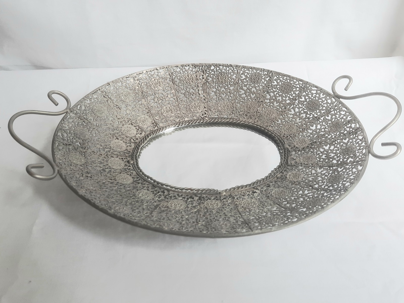 Vintage Domain Silver Filigree Mirrored Vanity Tray Hollywood Regency PRISTINE