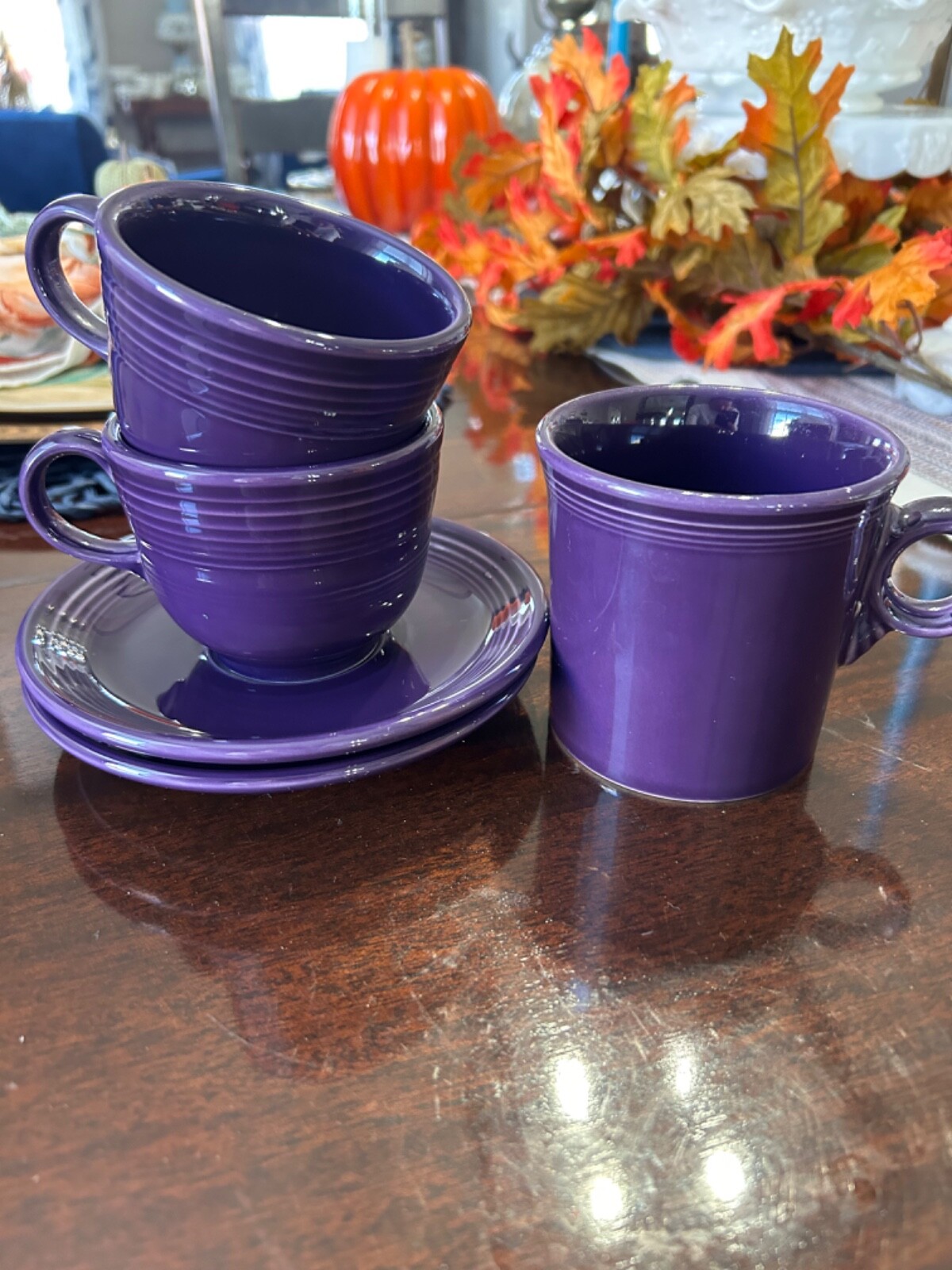 Homer Laughlin Fiesta Plum Cup & Saucer Set Purple Retired Set of 2 plus Bonus Homer Laughlin Fiesta Plum Cup & Saucer Set Purple Retired Set of 2 plus Bonus