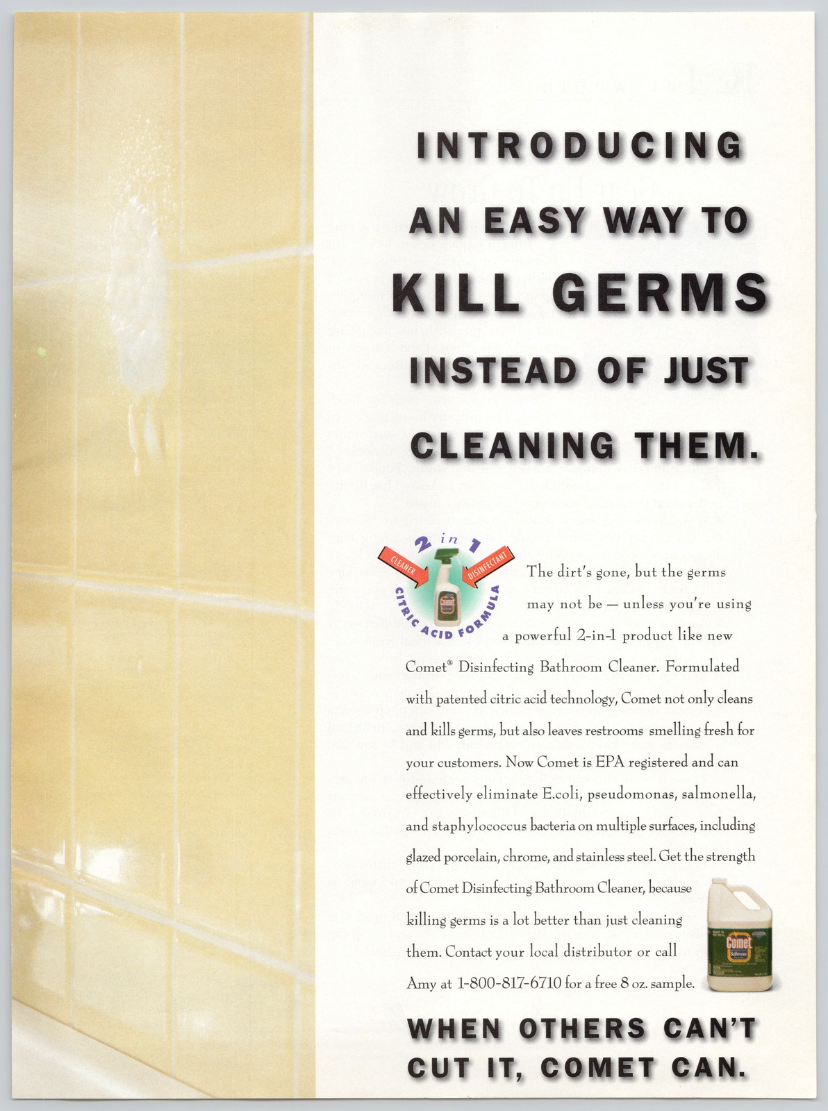 Comet Disinfectant Bathroom Cleaner 2 in 1 Citric Acid 1996 Vintage Print Ad