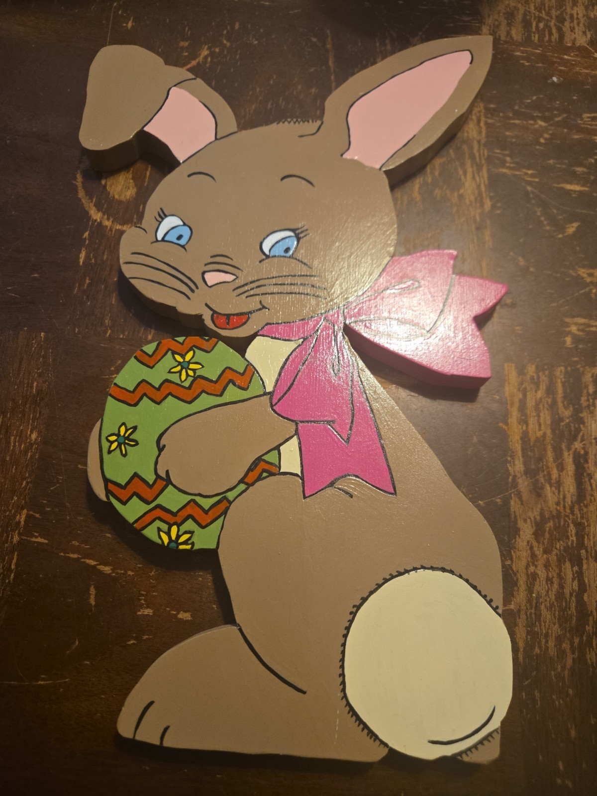 Vintage Hand-painted Wooden Easter Bunny Yard Art Folk Country Rabbit 13 X 8\