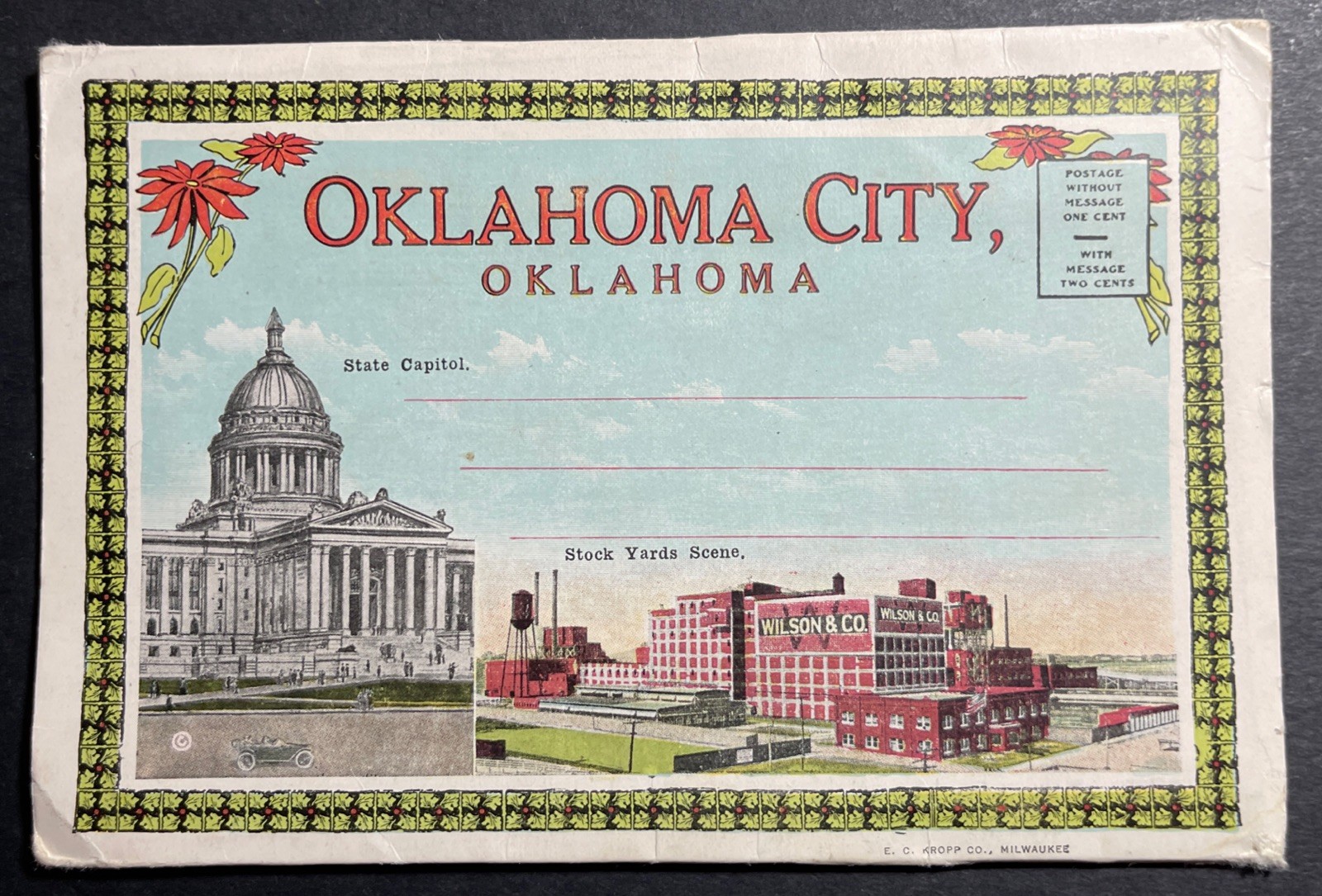 Souvenir  Folder Oklahoma City Oklahoma lithograph E C Kropp