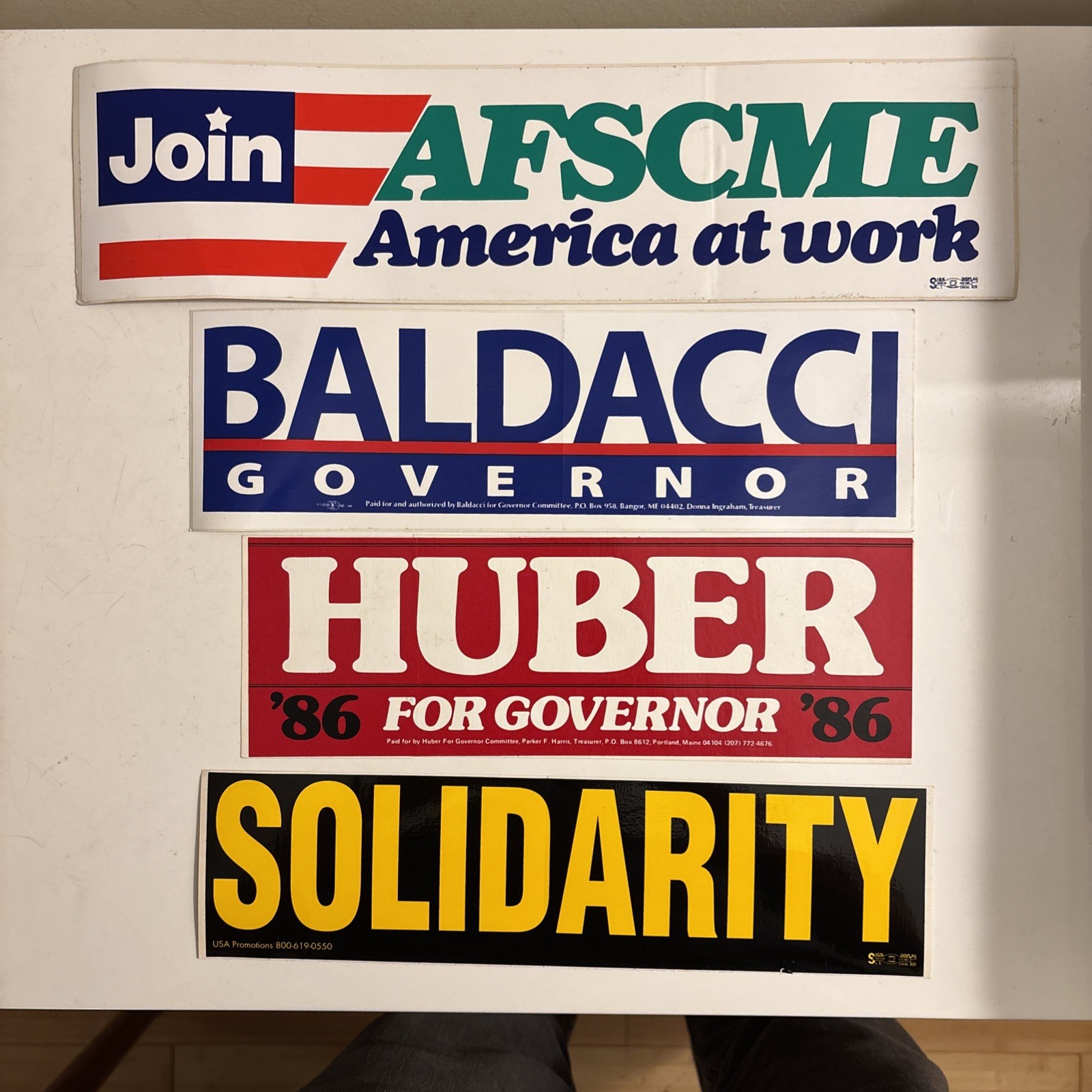VINTAGE 4 Different Bumper Stickers 1980s  Solidarity Maine politics union