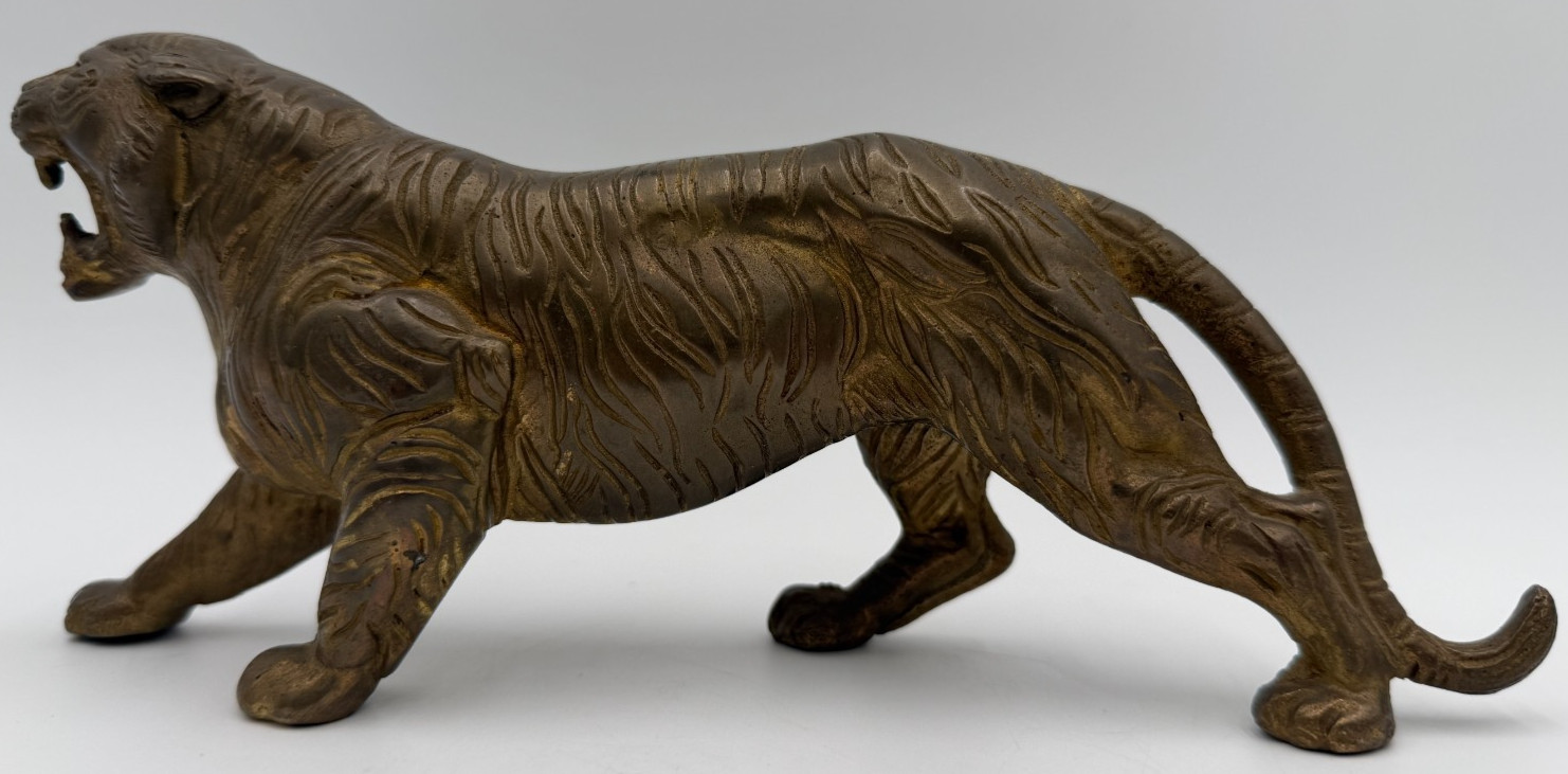 Vintage Brass Stalking Fierce Tiger Figure Sculpture Detailed 9.5 Inch 2 lb 1 oz