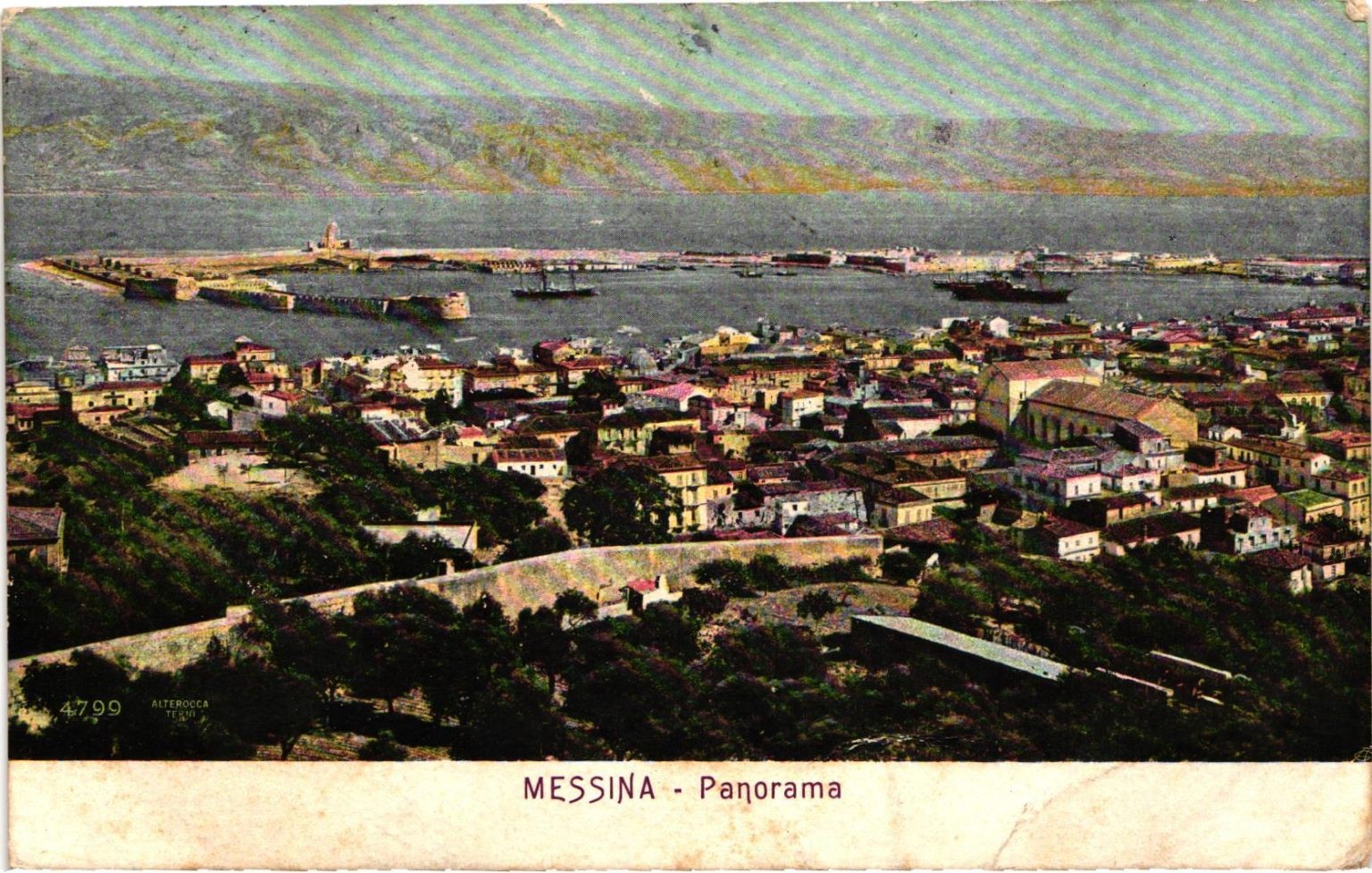 Messina Sicily Italy Panorama Alterocca 1915 Posted Postcard