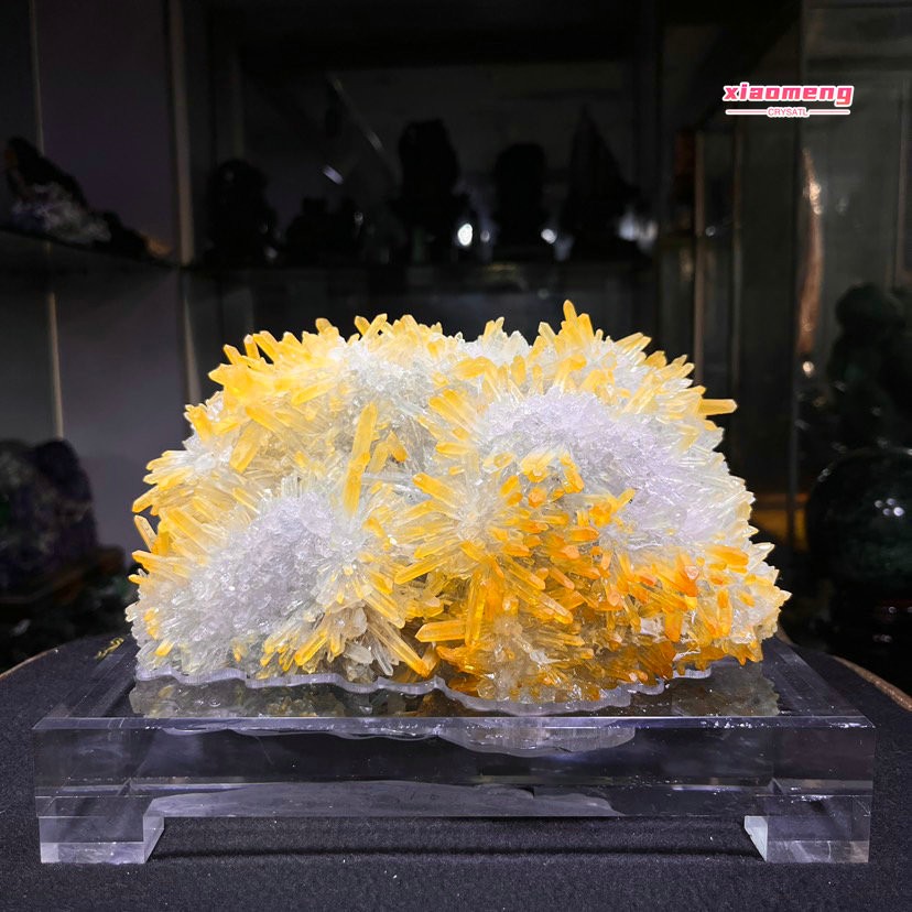 8.3LB  Natural Golden Chrysanthemum Quartz Cluster withCalcite Mineral Specimen