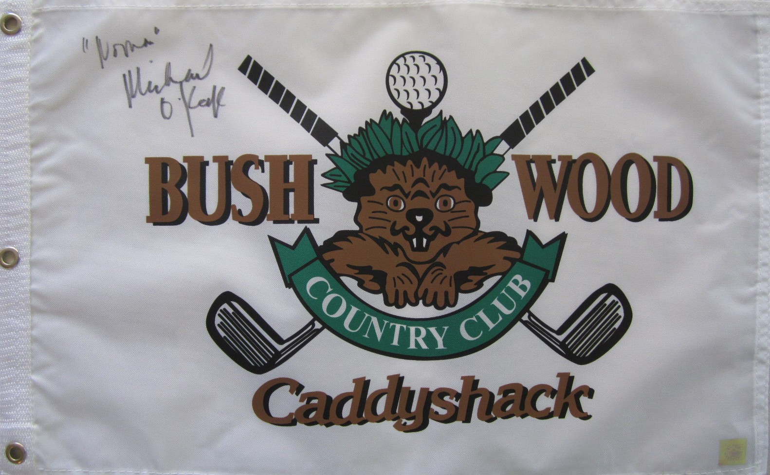 Michael O'Keefe autographed signed NOONAN Caddyshack Bushwood golf pin flag SSG
