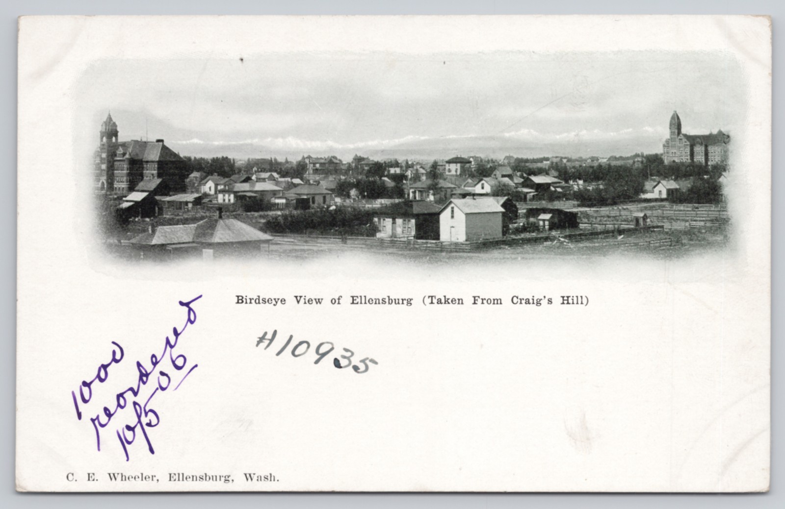 Ellensburg Washington Birdseye View Craig\'s Hill C E Wheeler Postcard Ellensburg Washington Birdseye View Craig\'s Hill C E Wheeler Postcard