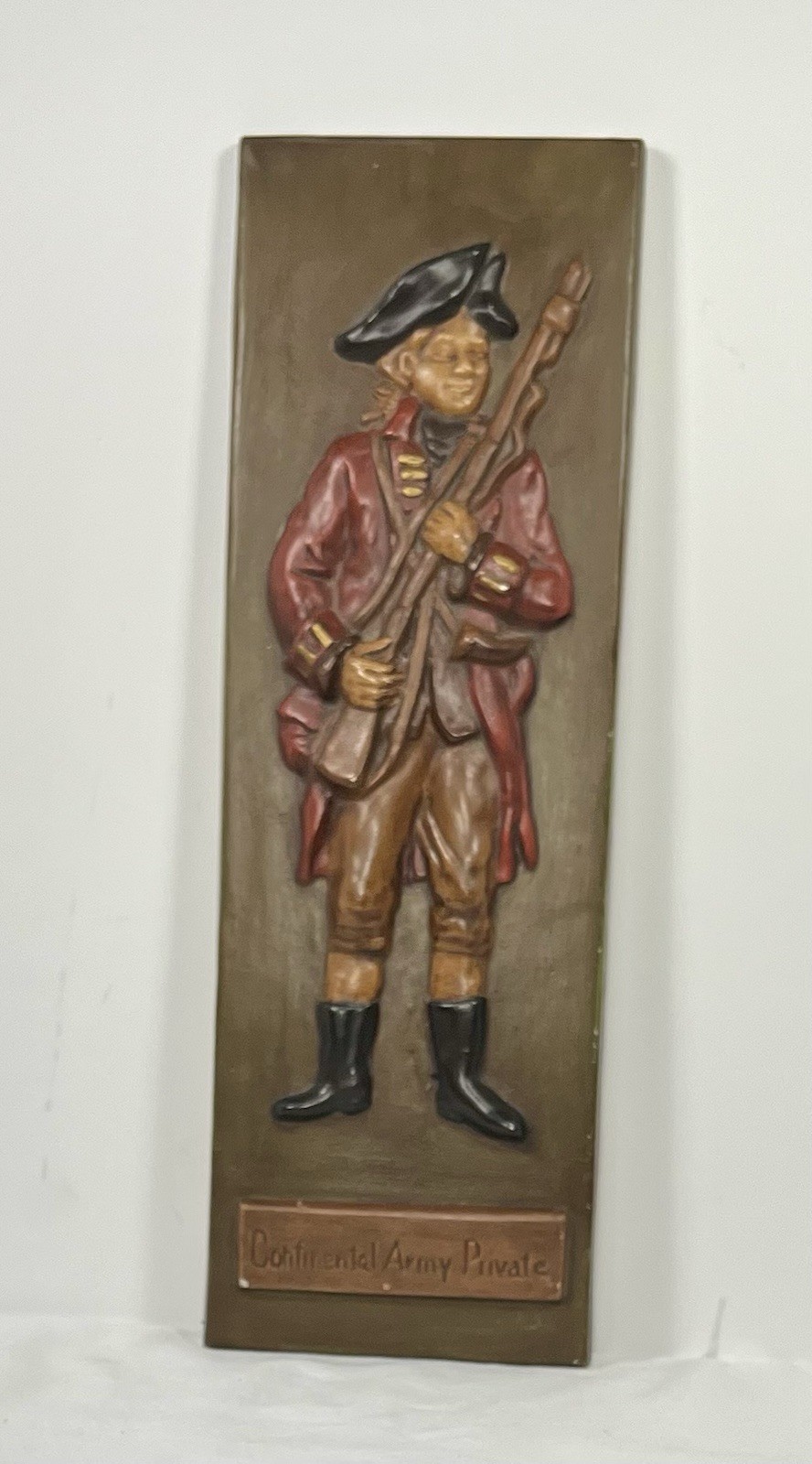 Vintage Continental Army Private 1776 Americana Chalkware Wall Plaque