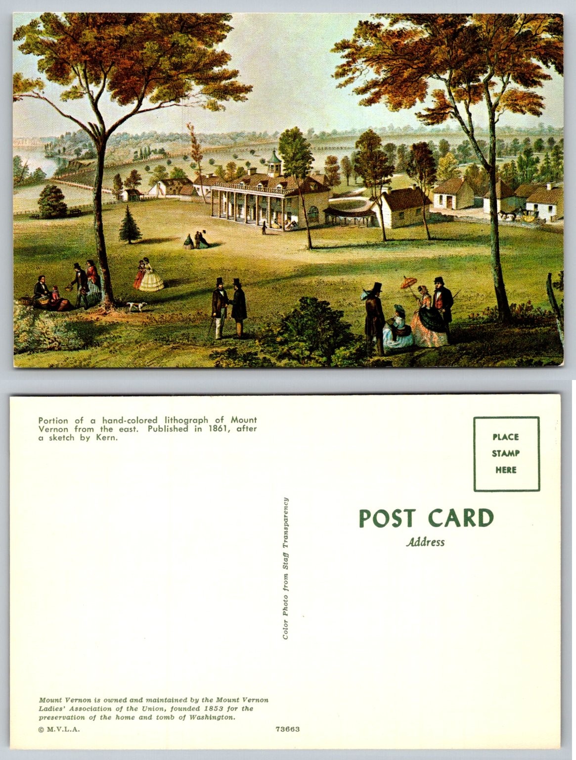 Mount Vernon East View 1861 Lithograph Postcard George Washington Estate