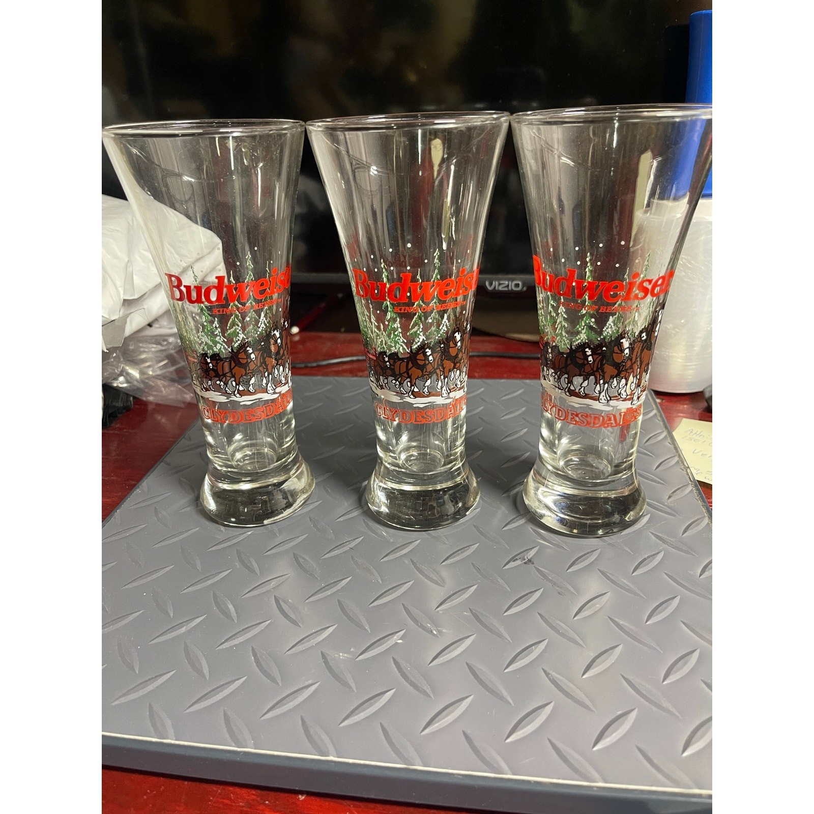 1989 Budweiser Clydesdales Beer Glasses Set of 3 Anheuser-Busch Collectible