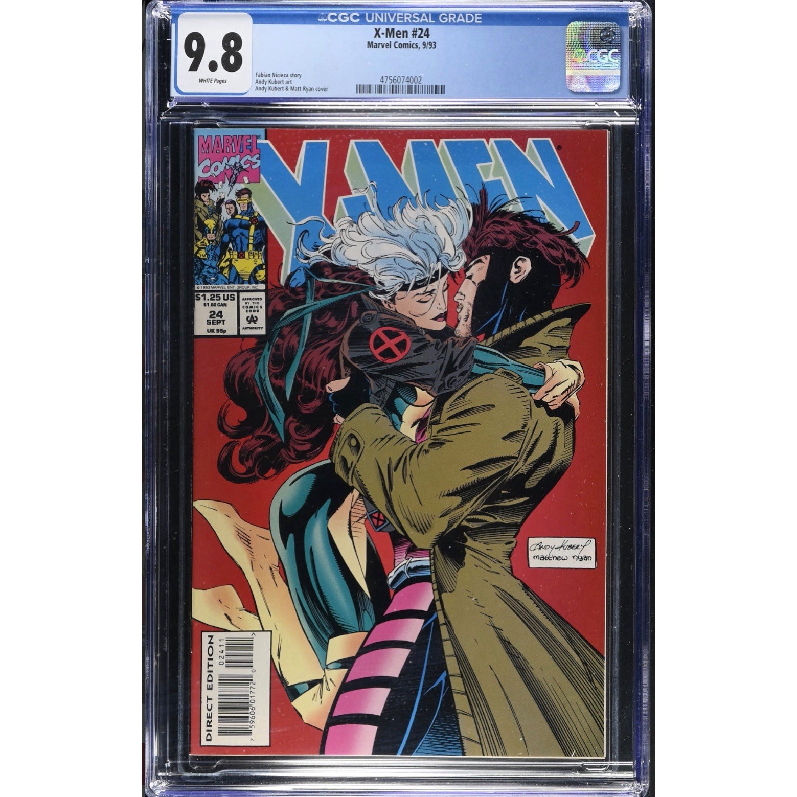 X-Men (1991) # 24 CGC 9.8 NM/MT Classic Rogue And Gambit Cover Kissing