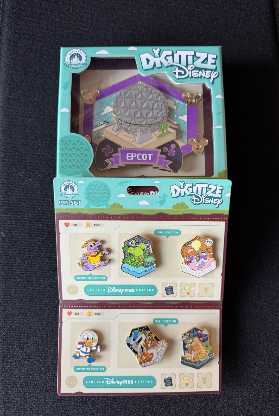 Digitize Disney Epcot Jumbo, Figment, Donald Duck pin set. Digitize Disney Epcot Jumbo, Figment, Donald Duck pin set.
