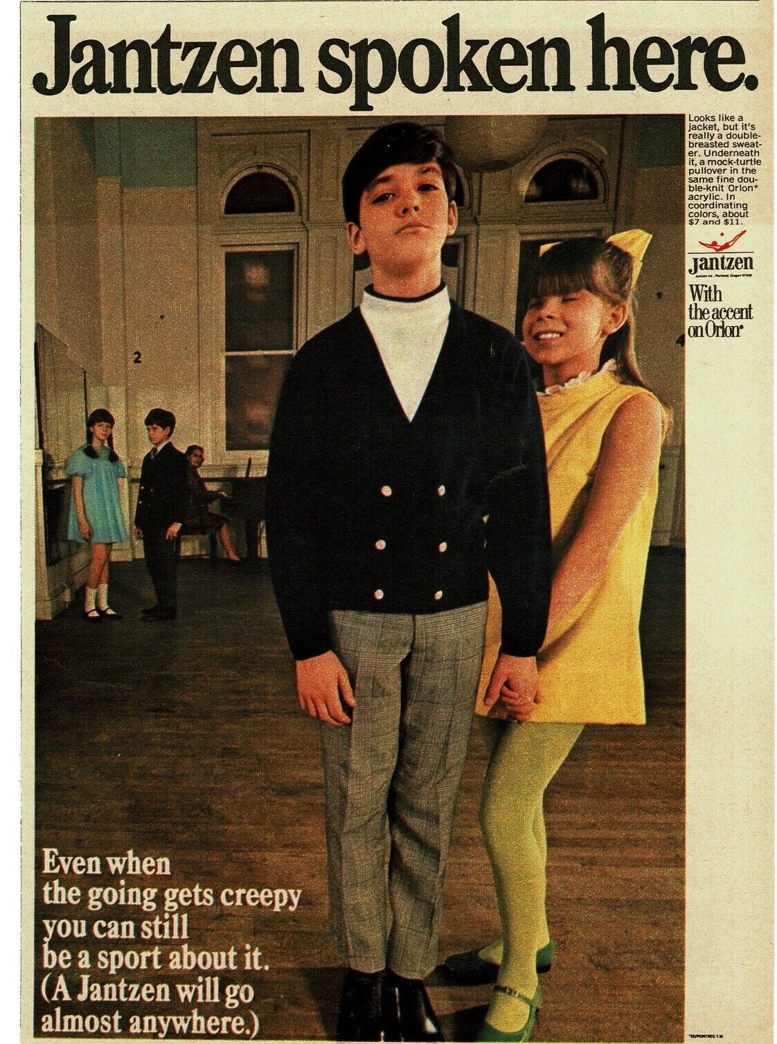 1968 JANTZEN Boy\'s Clothes he REALLY doesn\'t want to be there funny Vintage Ad
