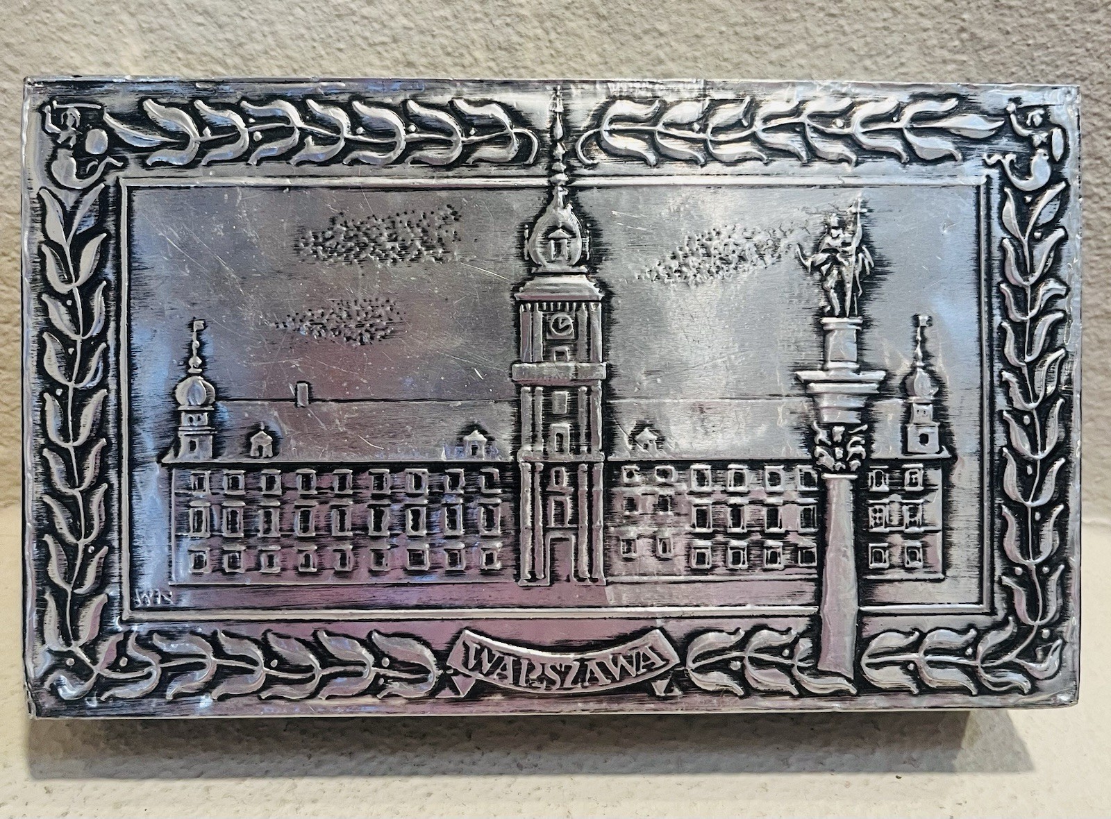 Vintage Polish Folk Art Box Warsaw Royal Castle Metal Relief Wood Trunk Cepelia 