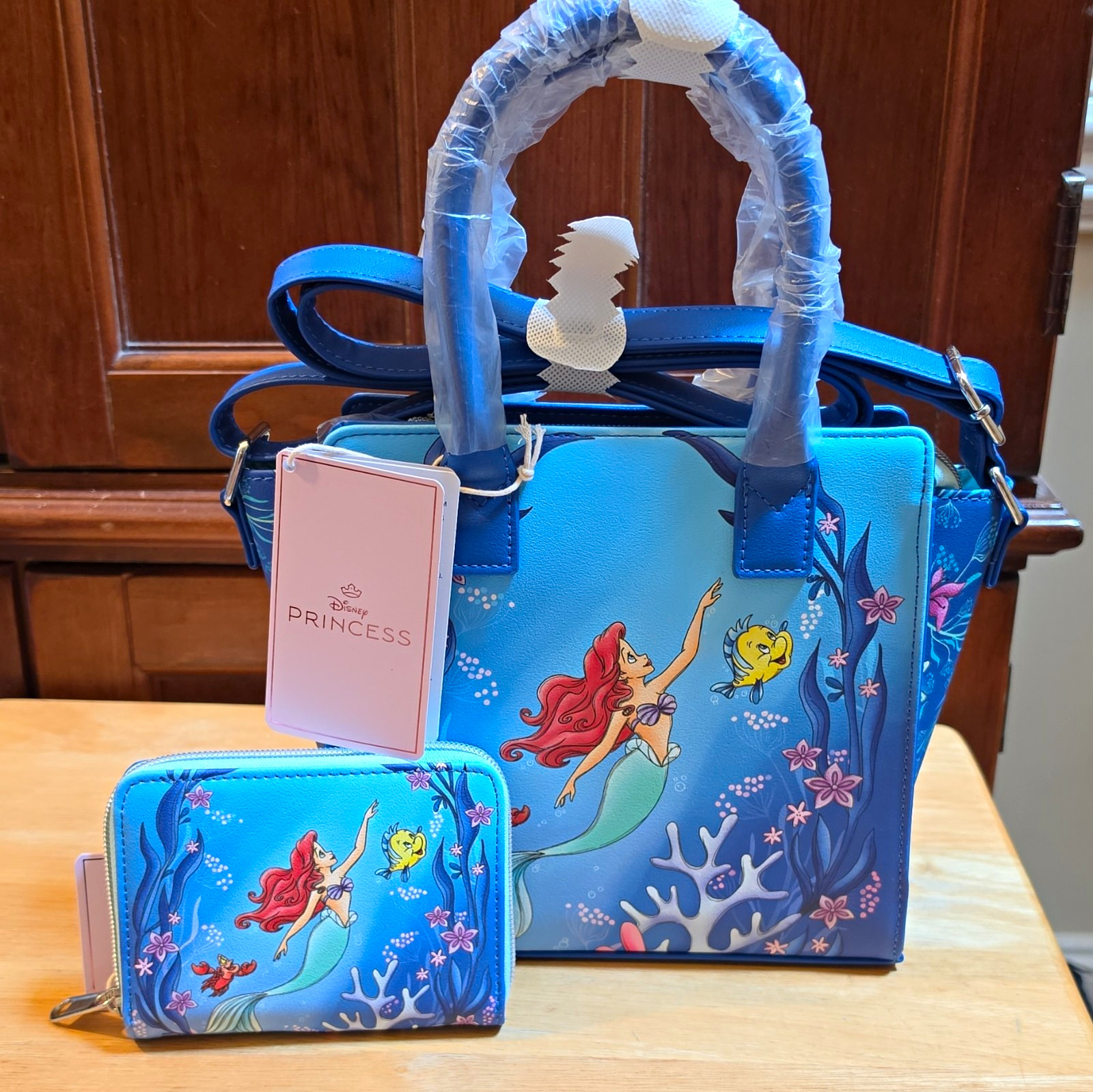 Loungefly Disney The Little Mermaid Small Satchel Handbag & Zip Wallet Blue
