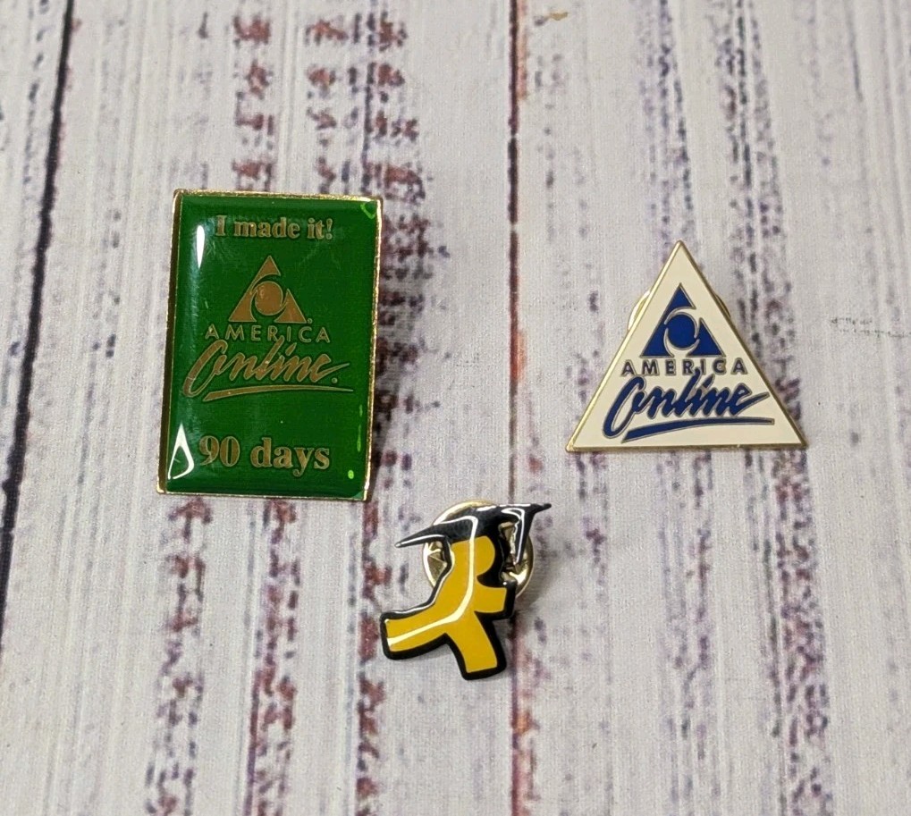 Lot Of 3 Vintage America Online AOL Internet Collectible Pins