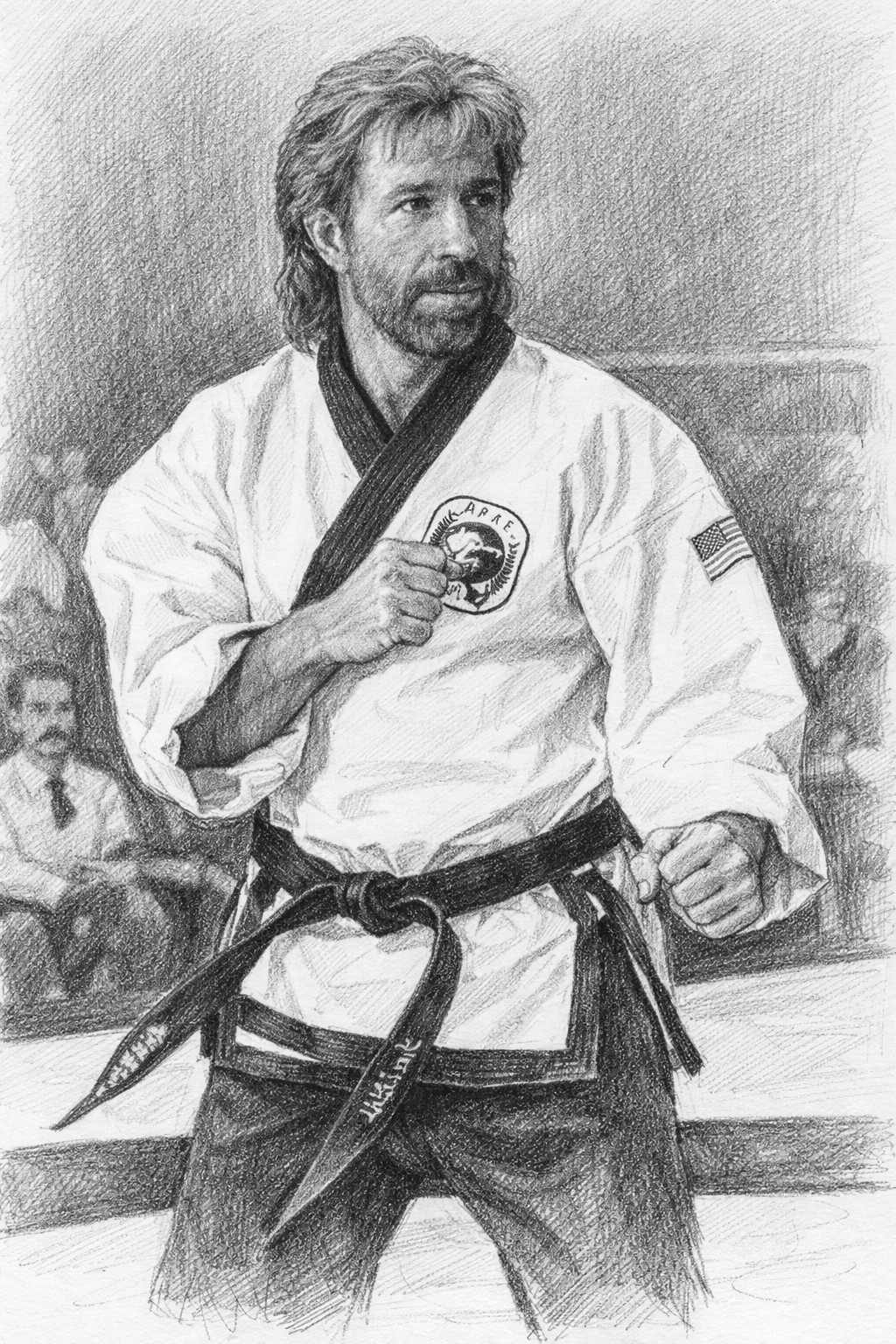 Martial Artist Chuck Norris in Gi Iconic Pencil Style Art Poster Photo 11x14