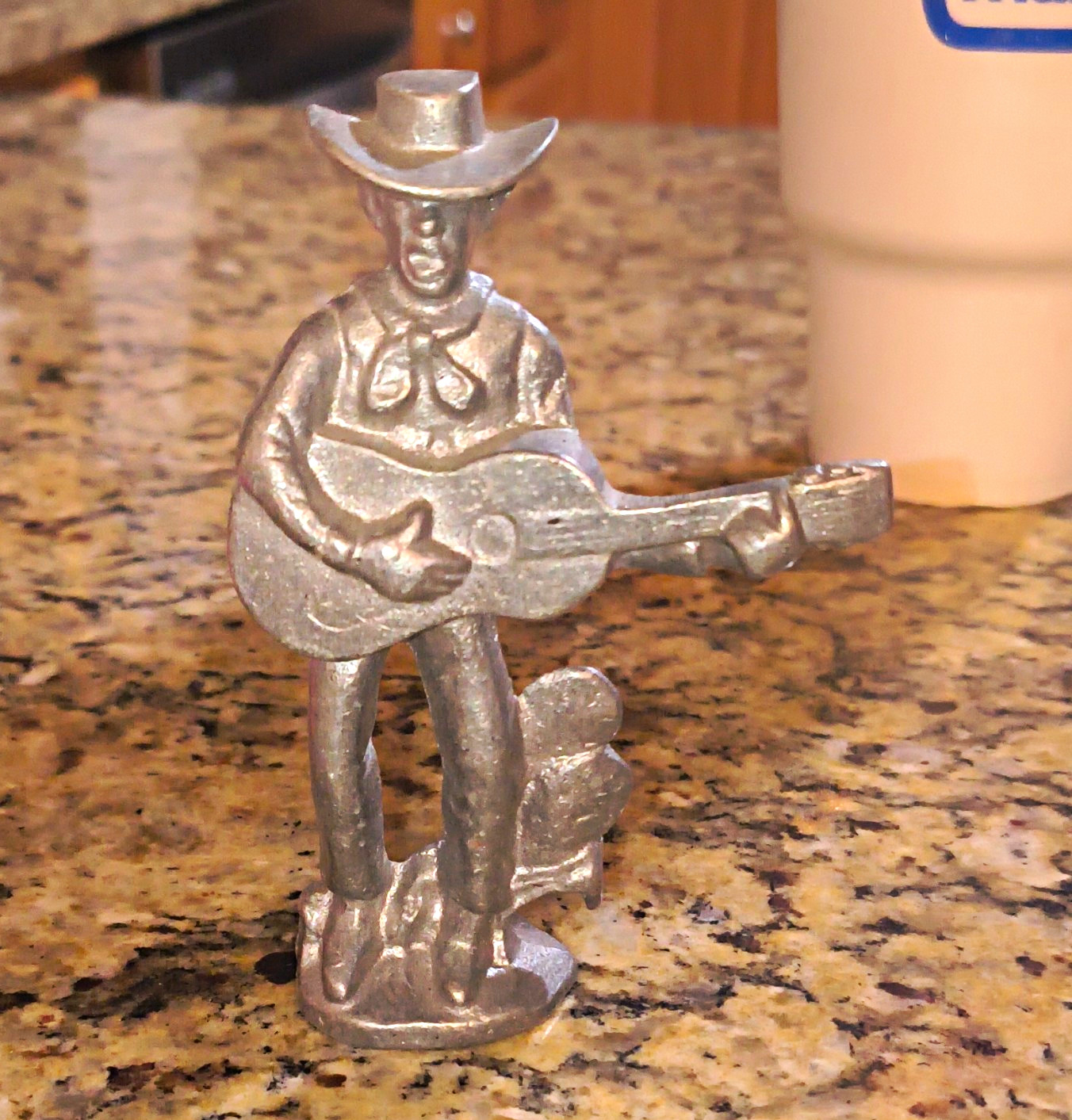 Western Americana Cowboy Guitar Player Figurine Statue Silver-Tone Metal