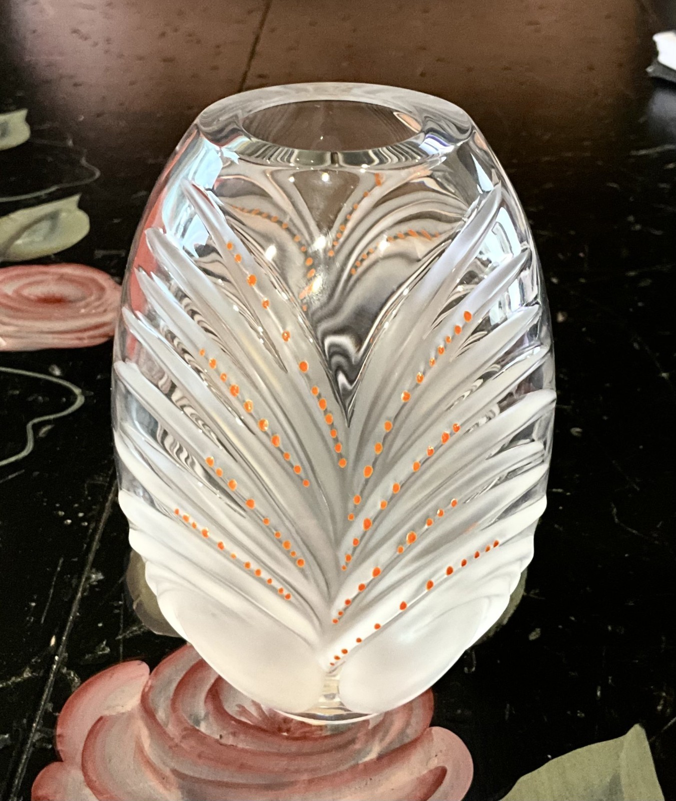 VTG Lalique Maria Claude Chamarel Vase Hand Applied Enamel Dots Signed 5\ VTG Lalique Maria Claude Chamarel Vase Hand Applied Enamel Dots Signed 5\