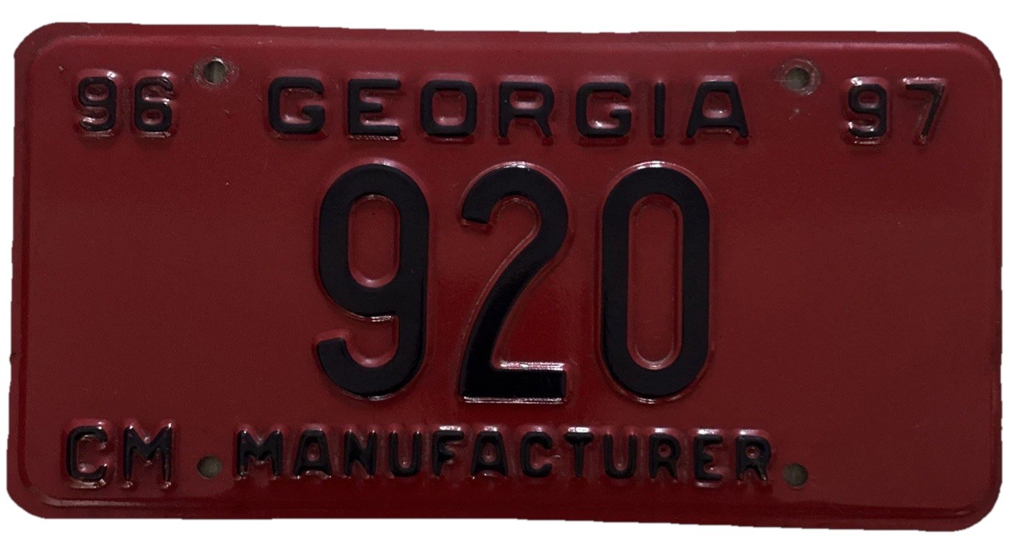 1996 1997 Georgia GA Manufacturer License Plate Car Tag Dealer