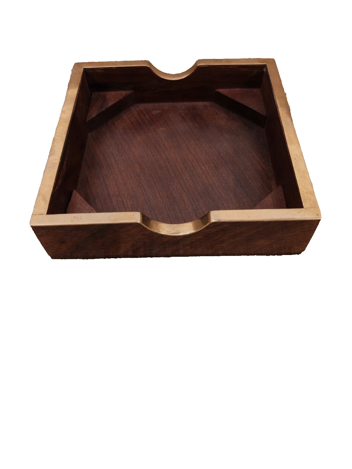 Vintage Handcrafted Wood & Brass Desk Tray Office Memo Organizer Made in Indi