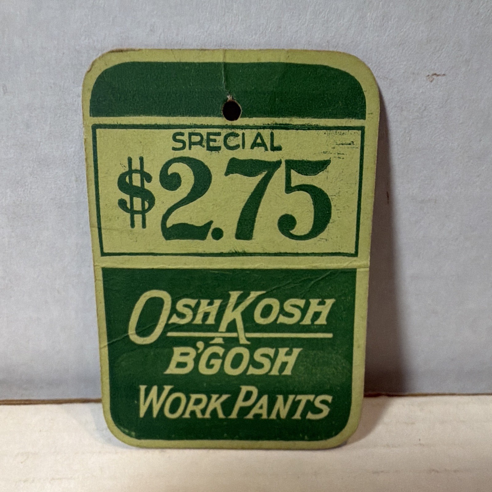 Vintage OshKosh B\'Gosh Work Pants $2.75 Hanging Advertising Sign Green/Cream