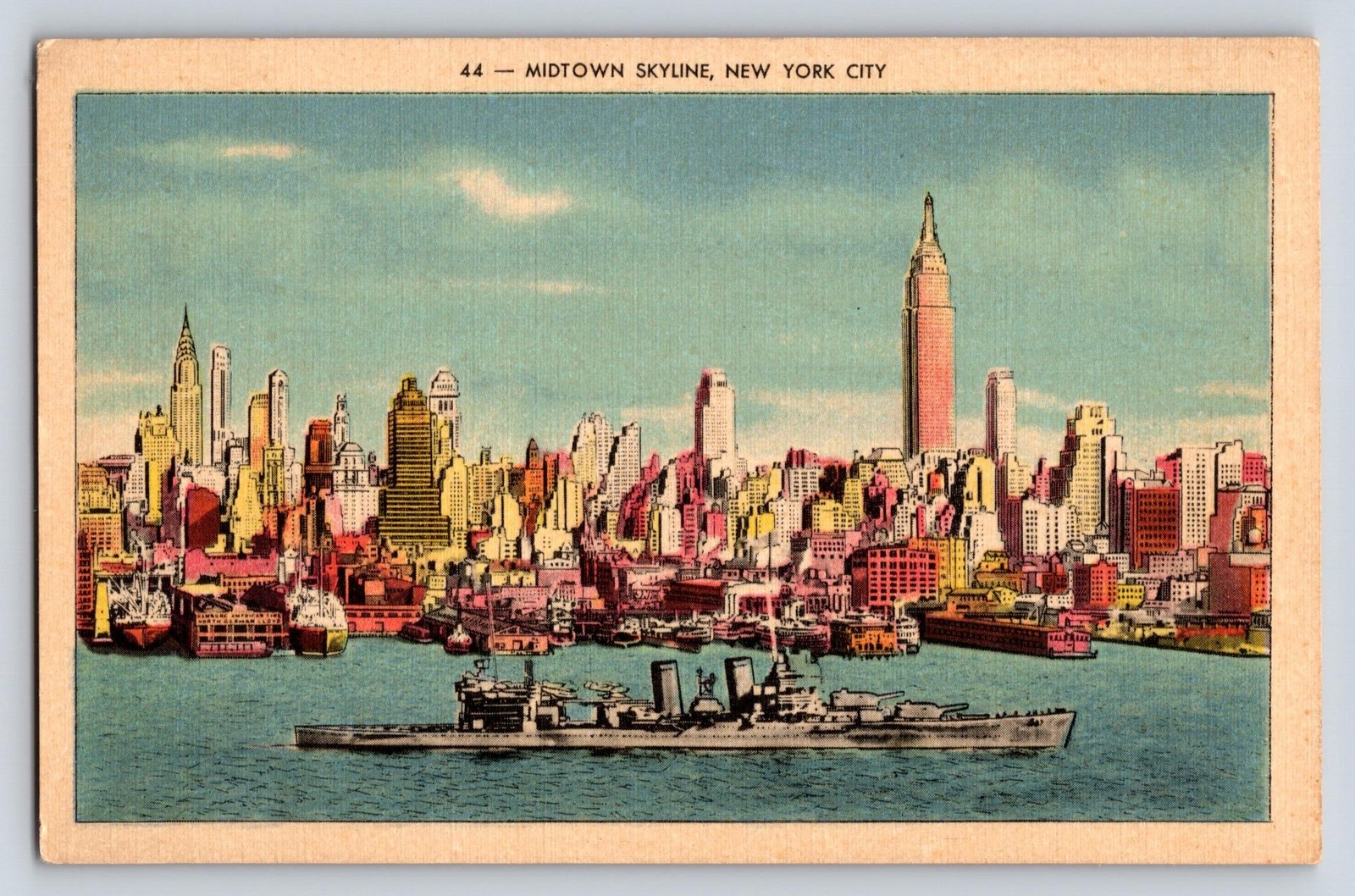 Vintage Midtown Skyline New York City Linen Postcard Unposted 5.5x3.5 USA