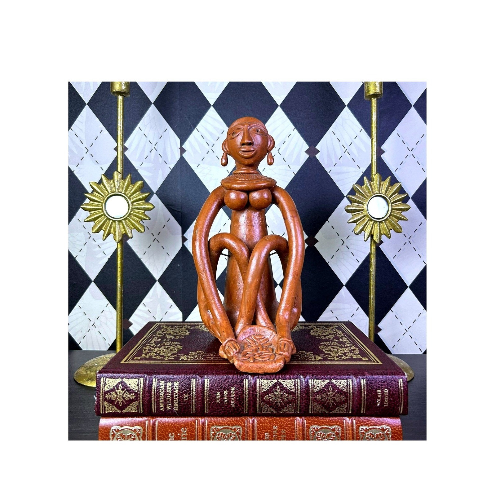 Vintage Terracotta Female Figure Sculpture African Inspired Folk Art 10\