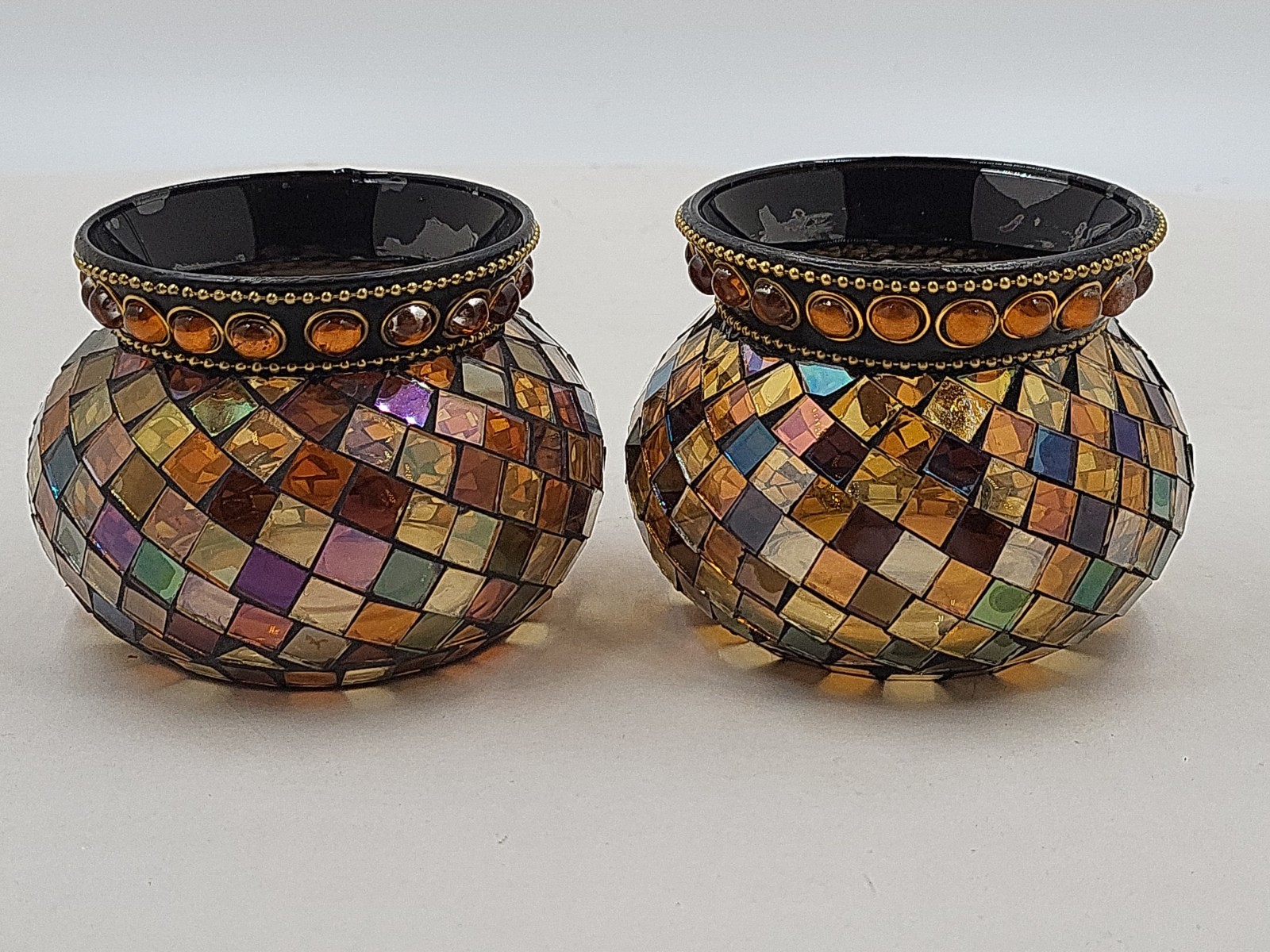 2~PartyLite Global Fusion Votive Holder P8367 Mosaic Tile Glass Tealight Retired