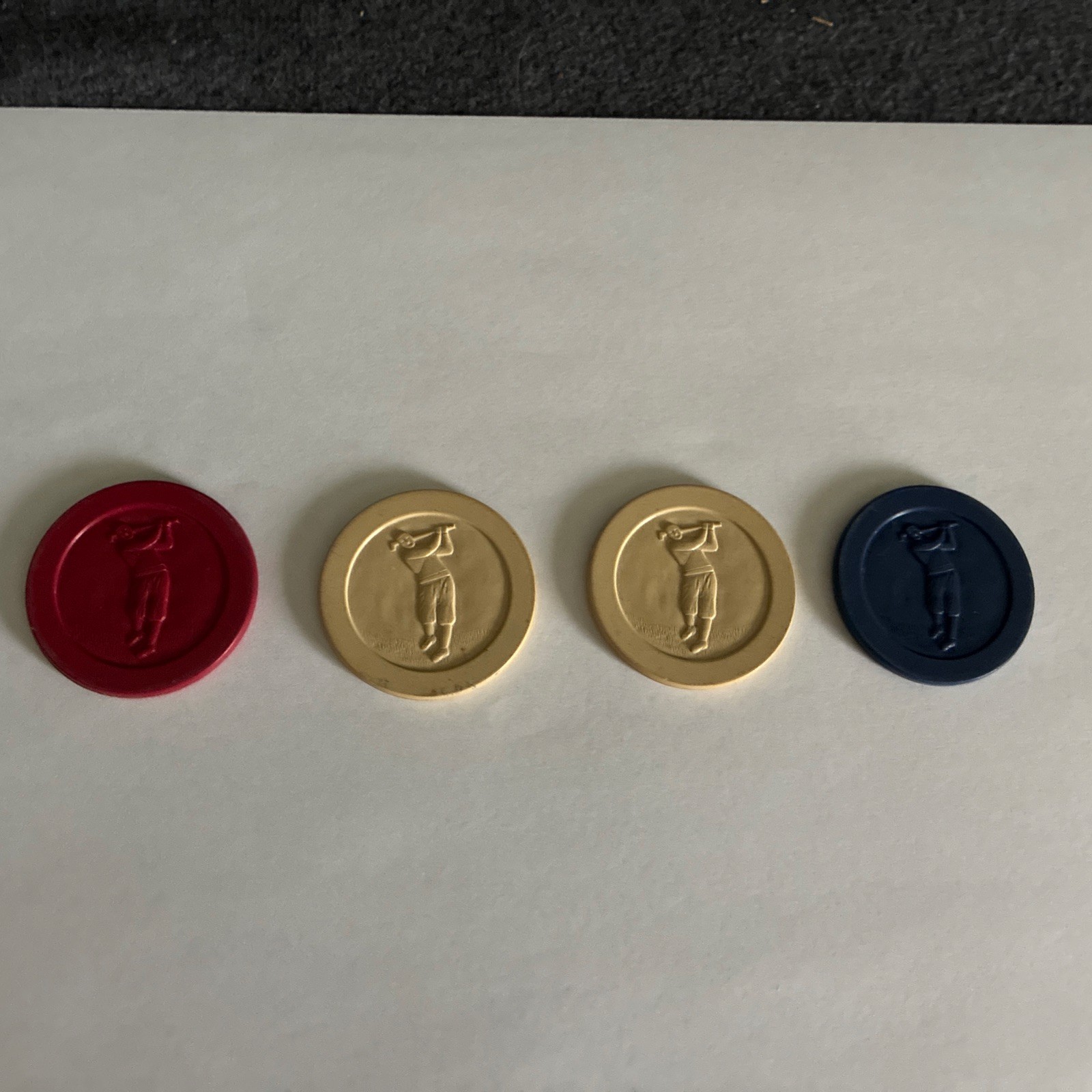 Three Vintage 1930s Clay Composite Poker Chips Embossed with Golfer in Knickers