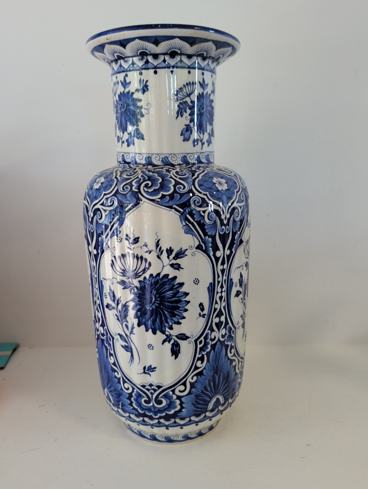 Italian Blue and White Porcelain Vase Ficas Made In Italy 14.5