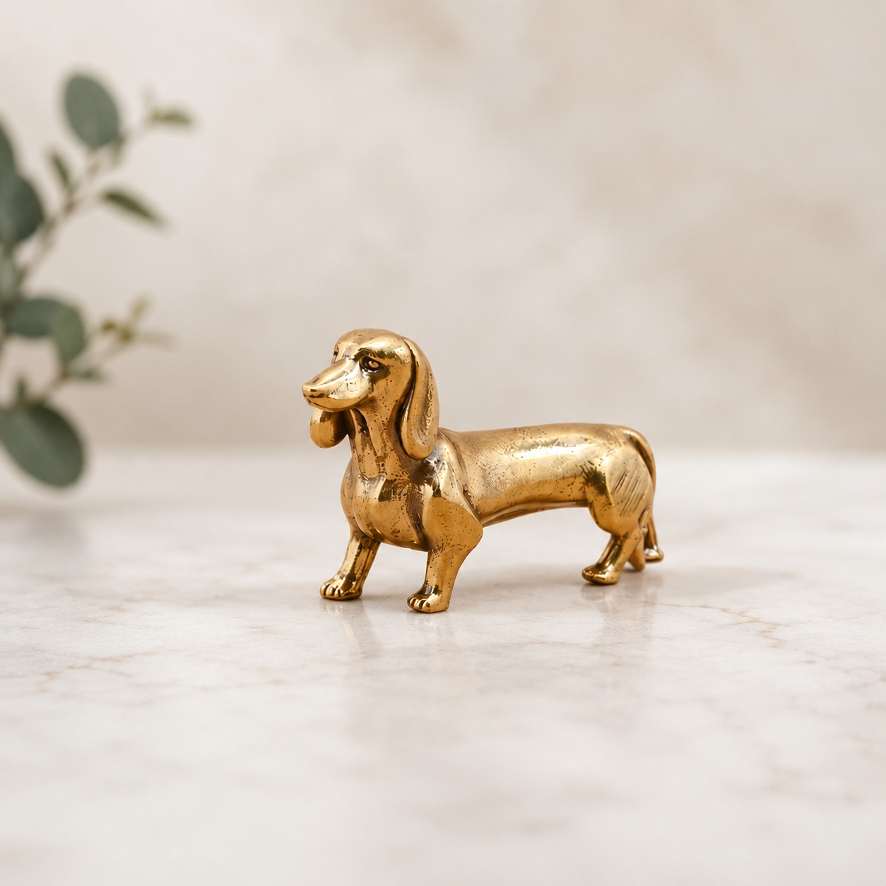 Mini Vintage Brass Dachshund Statue Ornament Animal Collectible Desk Decor