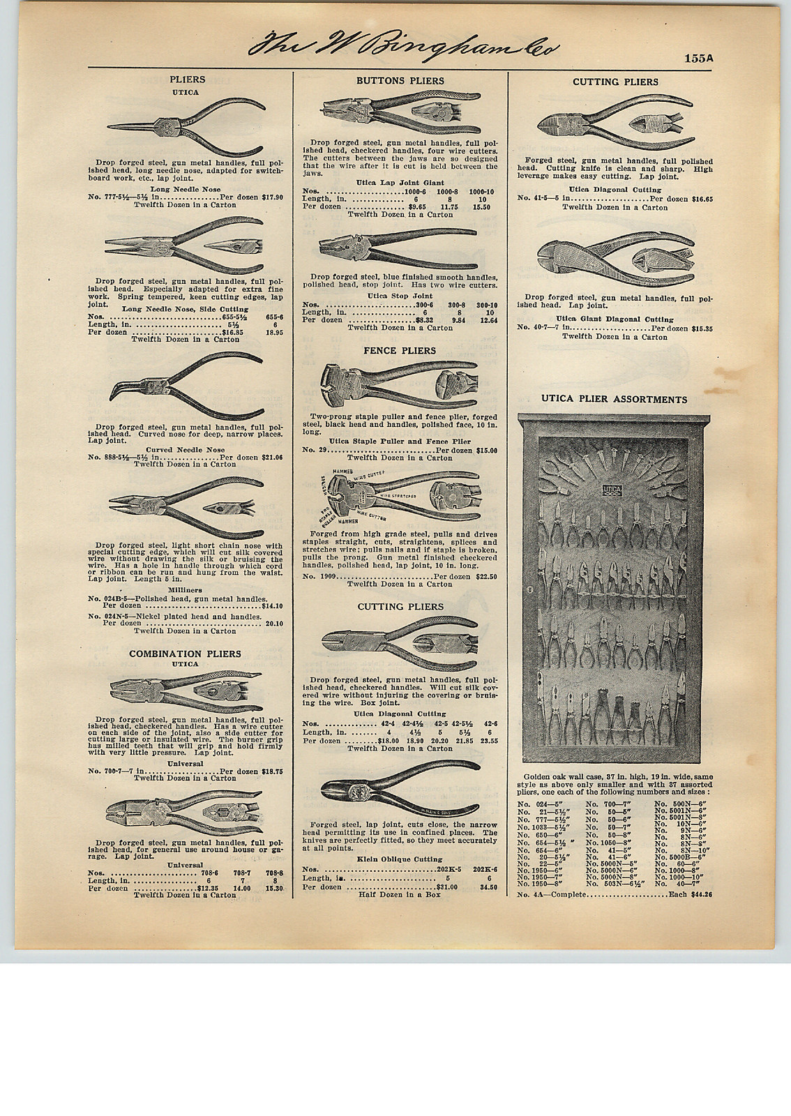 1931 PAPER AD Utica Plier Sore Display Wall Showcase Golden Oak Pliers