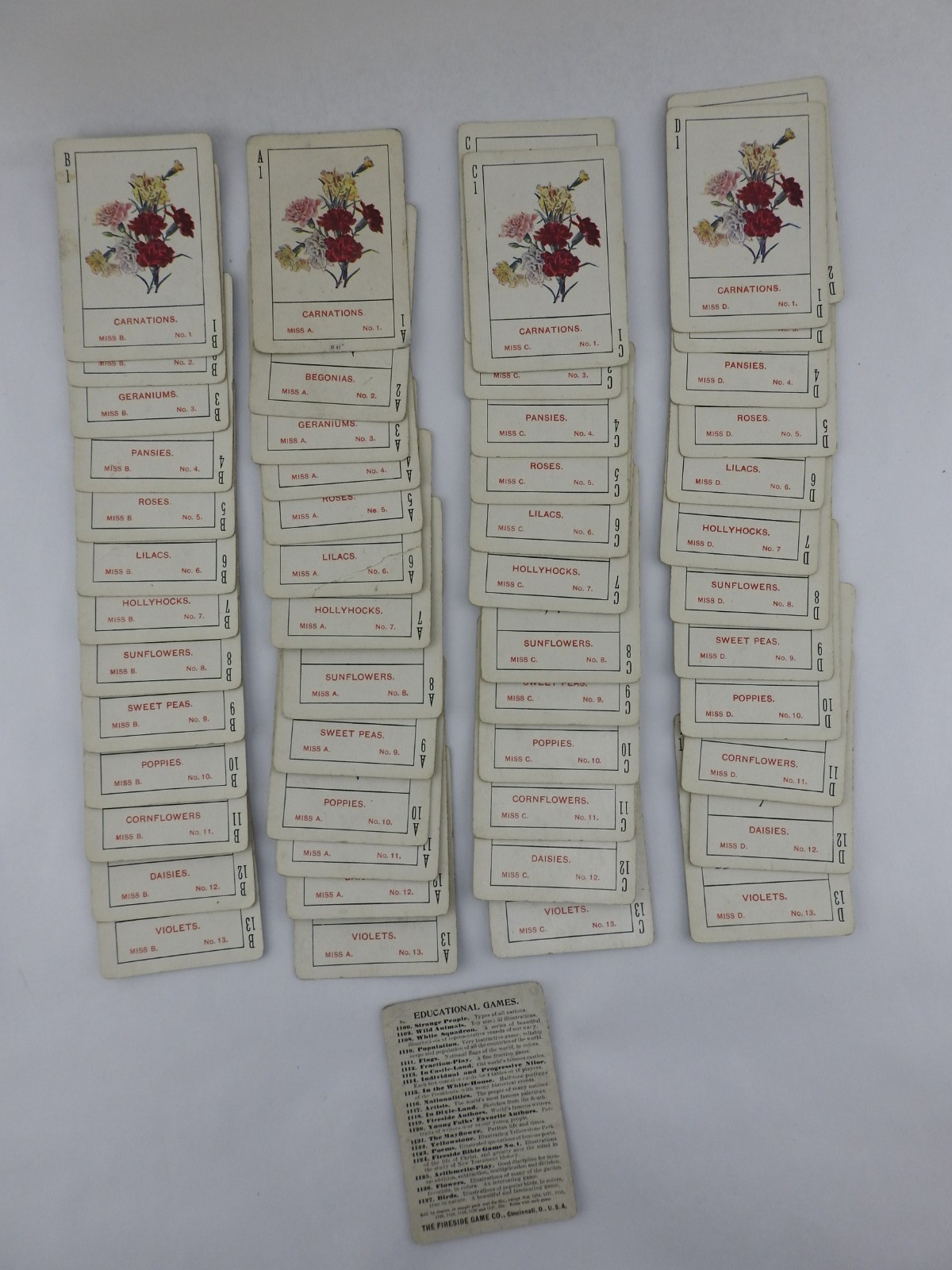 Antique Fireside Game Flowers Card Game 1899 Educational Botanical Cards