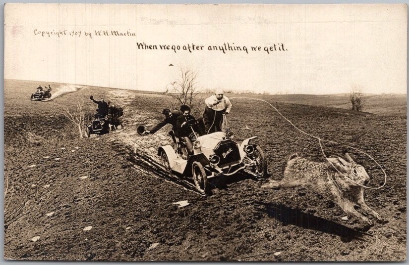 1907 W.H. Martin EXAGGERATION Photo RPPC Postcard / Giant Rabbit Hunting -UNUSED