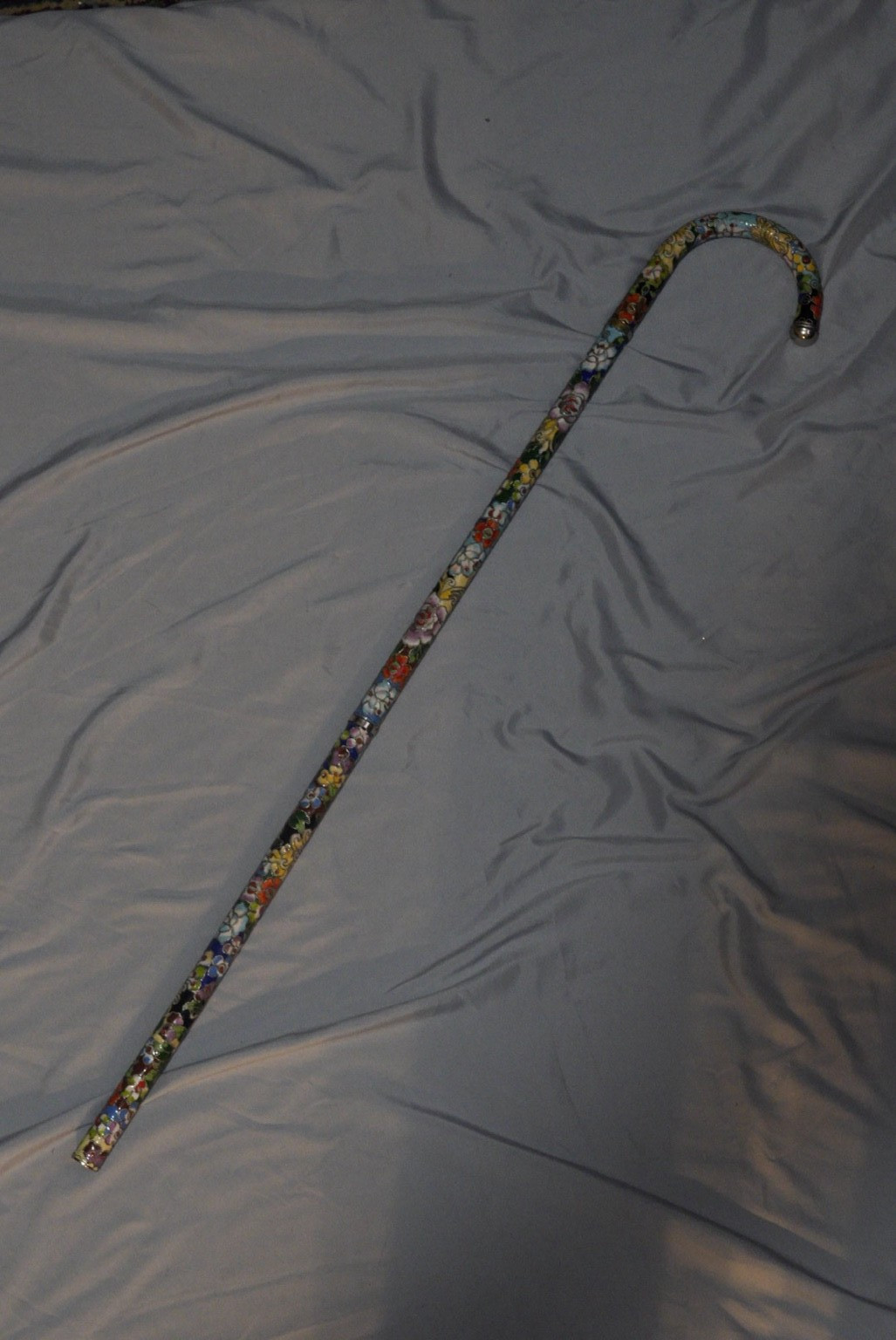 Vintage Chinese Cloisonné Enamel Floral Walking Cane 3-Piece Asian Decorative